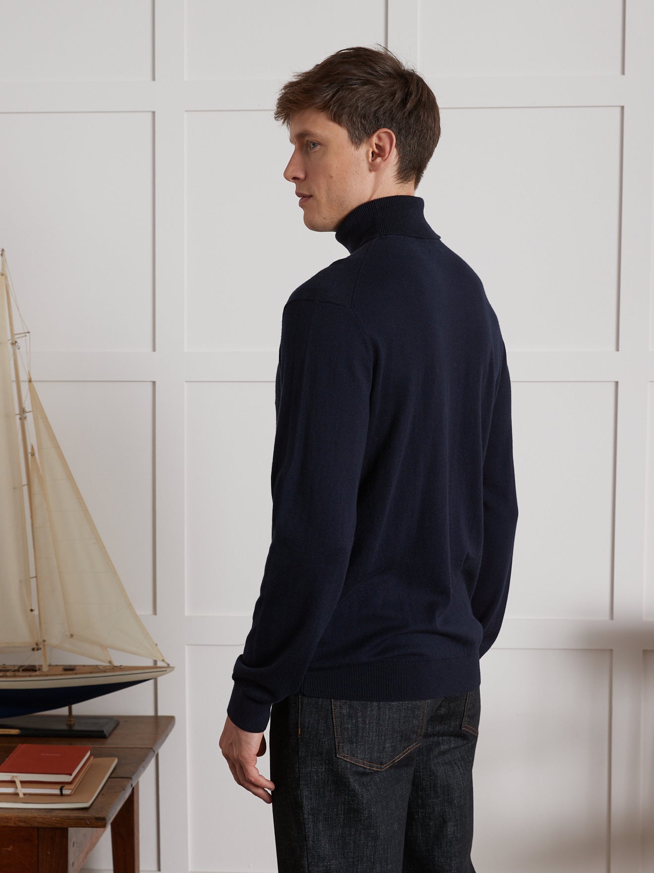 Herrenpullover aus Baumwolle, Seide und Cashmere mit Rollkragen