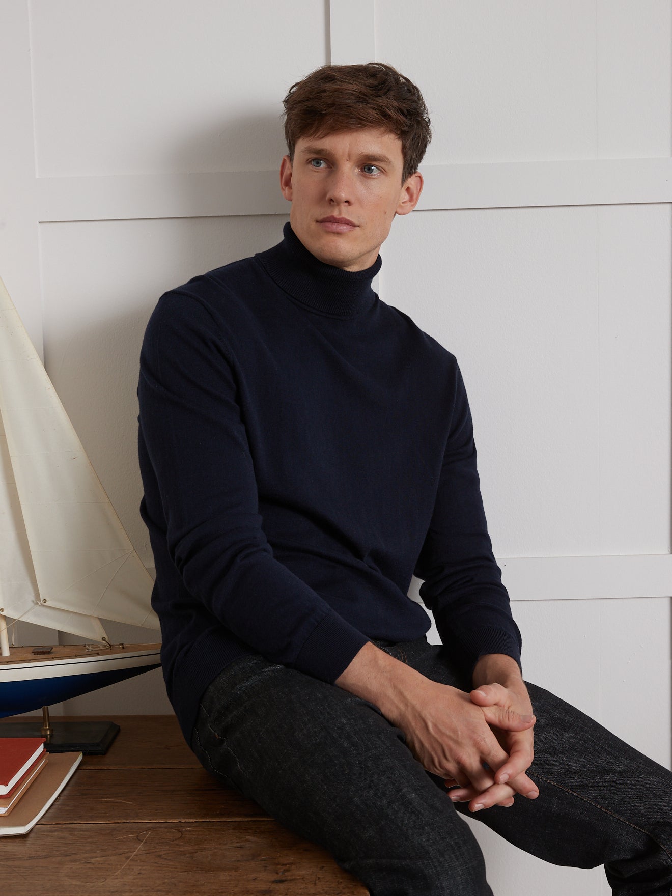 Herrenpullover aus Baumwolle, Seide und Cashmere mit Rollkragen