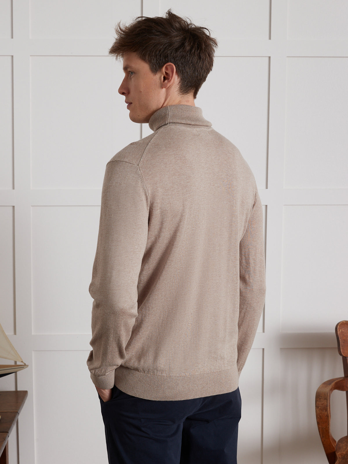 Herrenpullover aus Baumwolle, Seide und Cashmere mit Rollkragen