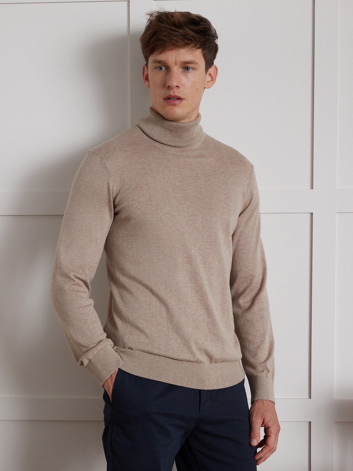 Herrenpullover aus Baumwolle, Seide und Cashmere mit Rollkragen