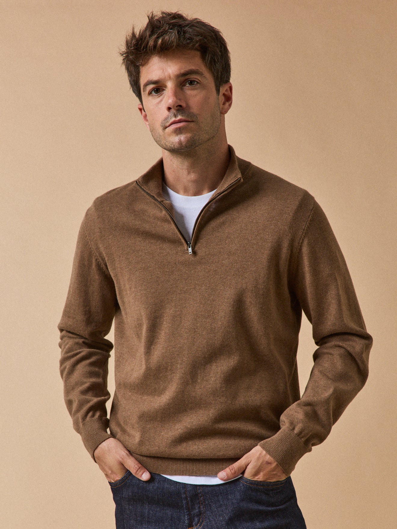 Damenpullover mit Stehkragen aus Bio-Baumwolle und Cashmere