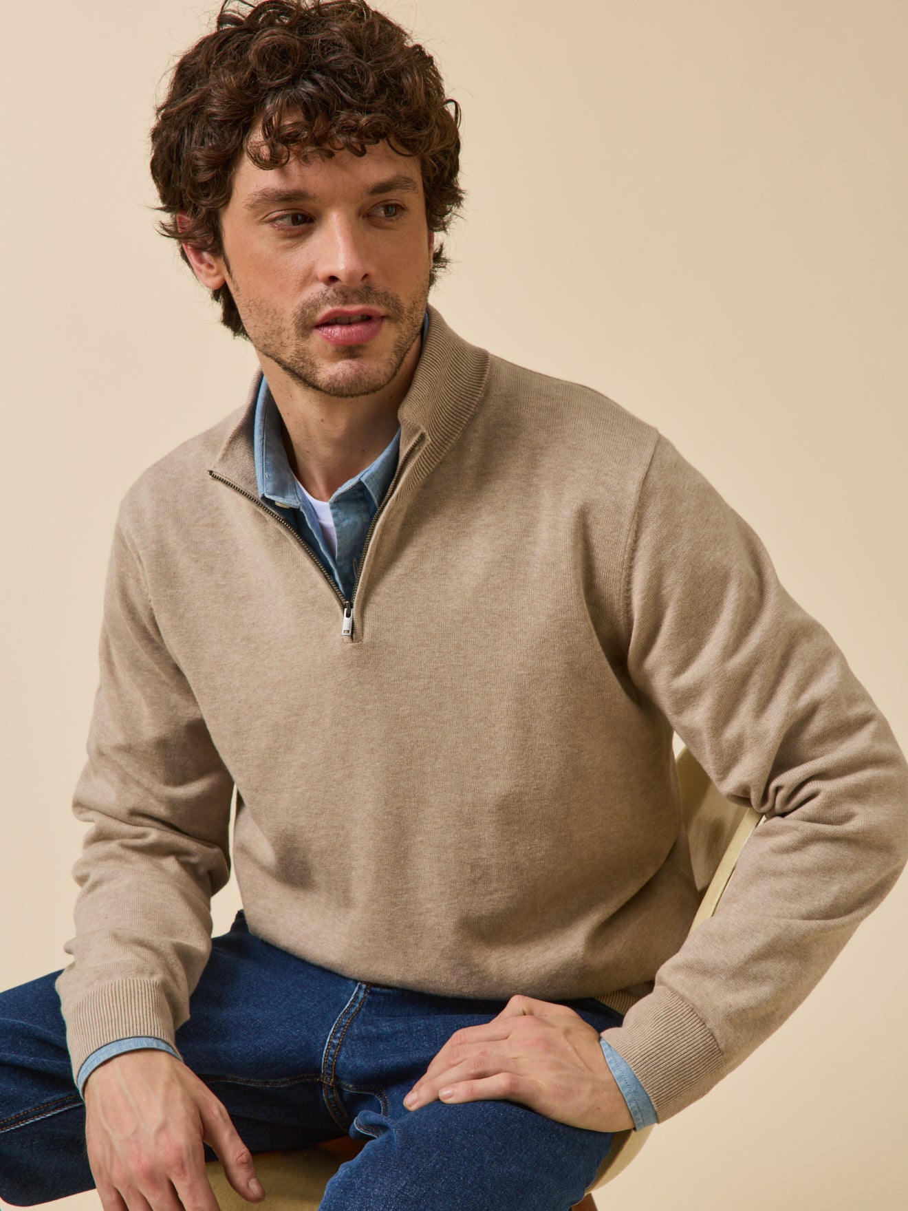 Damenpullover mit Stehkragen aus Bio-Baumwolle und Cashmere