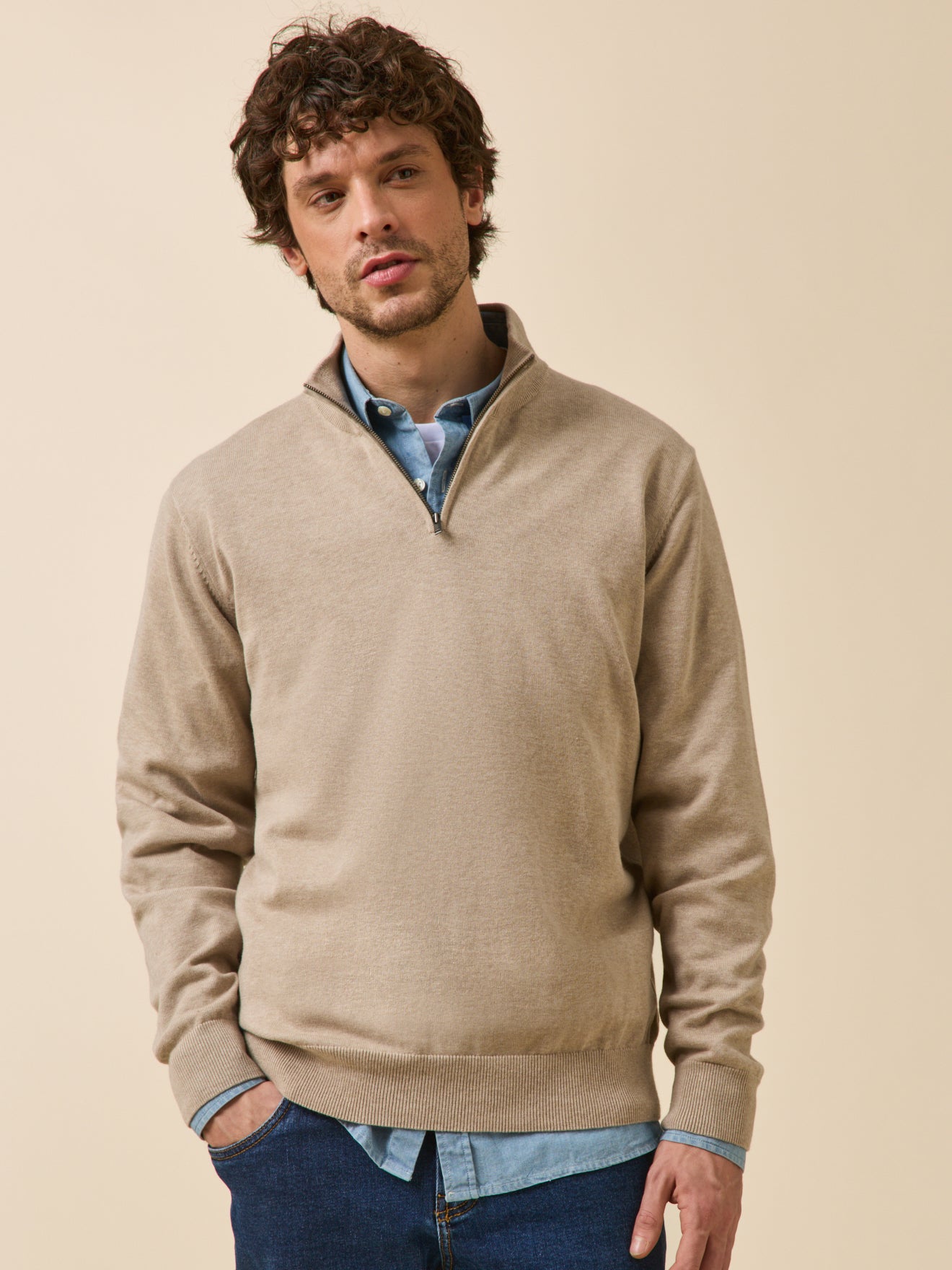 Damenpullover mit Stehkragen aus Bio-Baumwolle und Cashmere