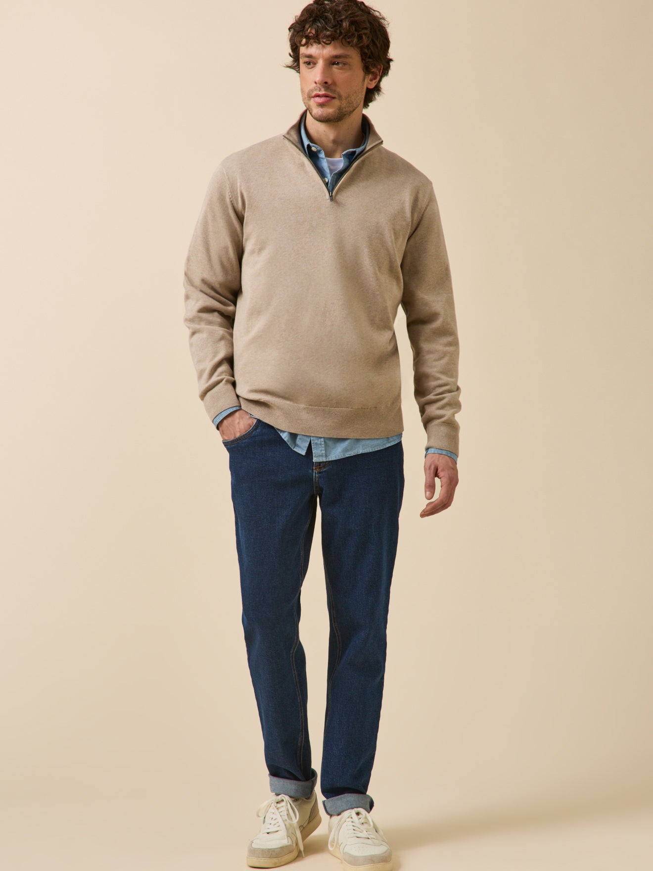 Damenpullover mit Stehkragen aus Bio-Baumwolle und Cashmere