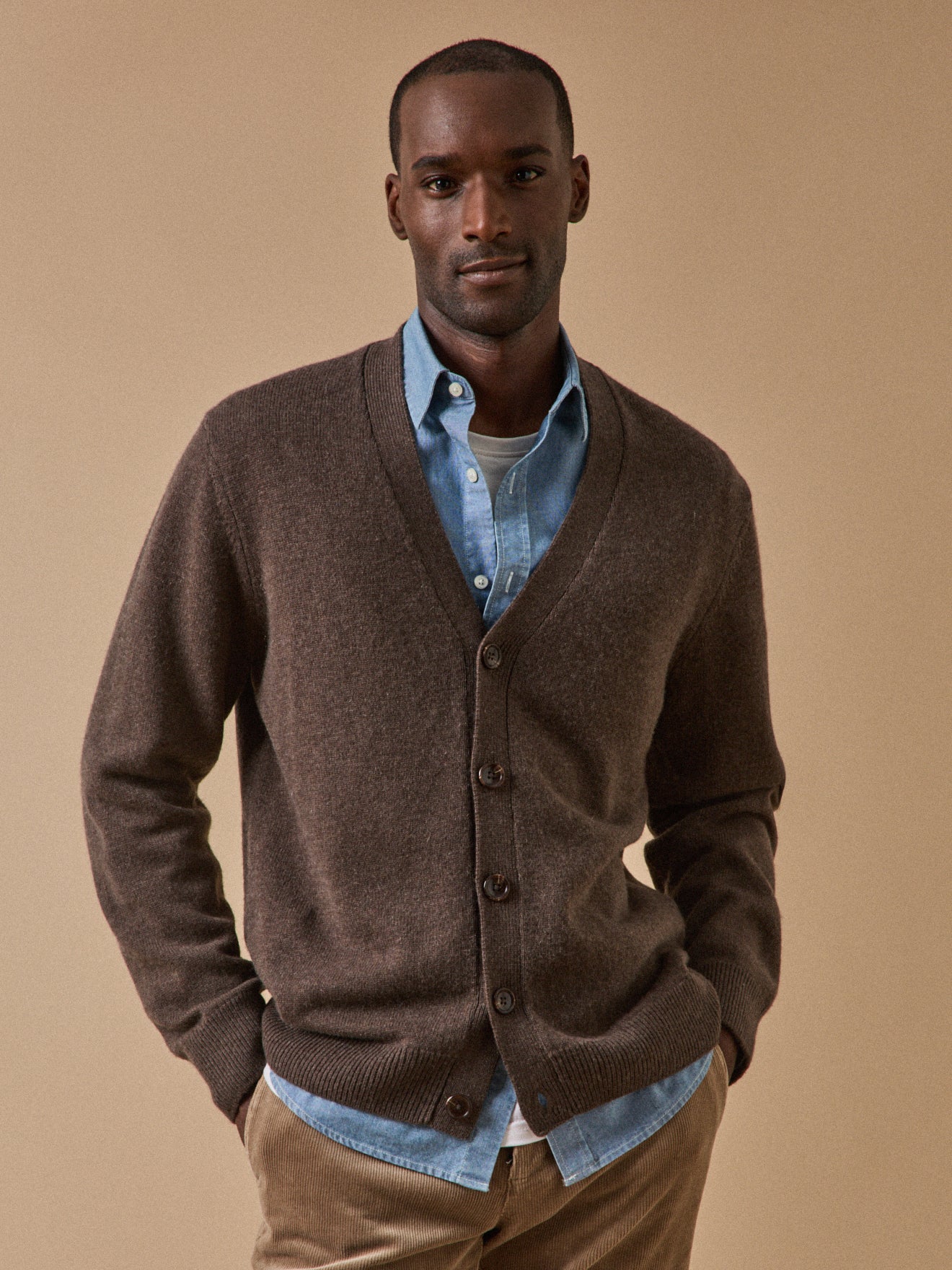 Herren-Cardigan mit V-Ausschnitt aus Bio-Baumwolle und Cashmere