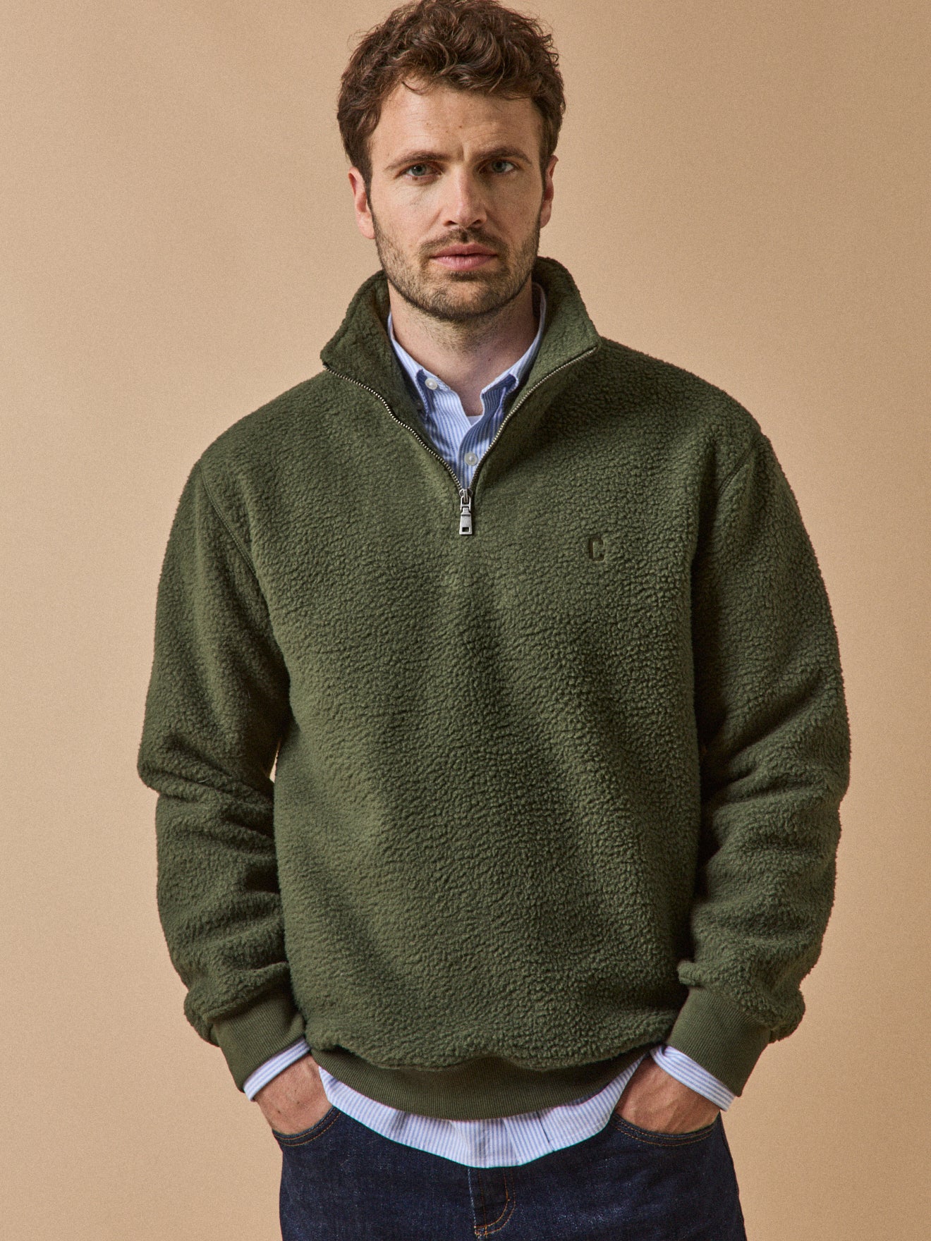 Herren-Fleecepullover mit hohem Reißverschlussausschnitt