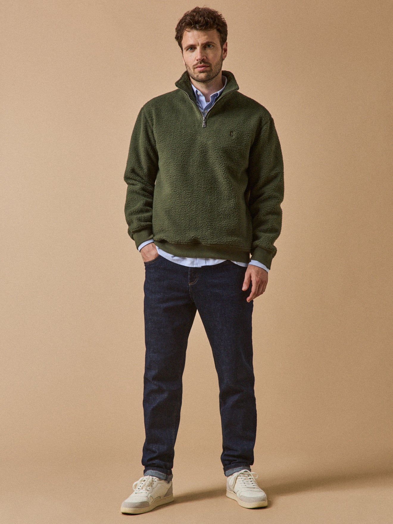 Herren-Fleecepullover mit hohem Reißverschlussausschnitt