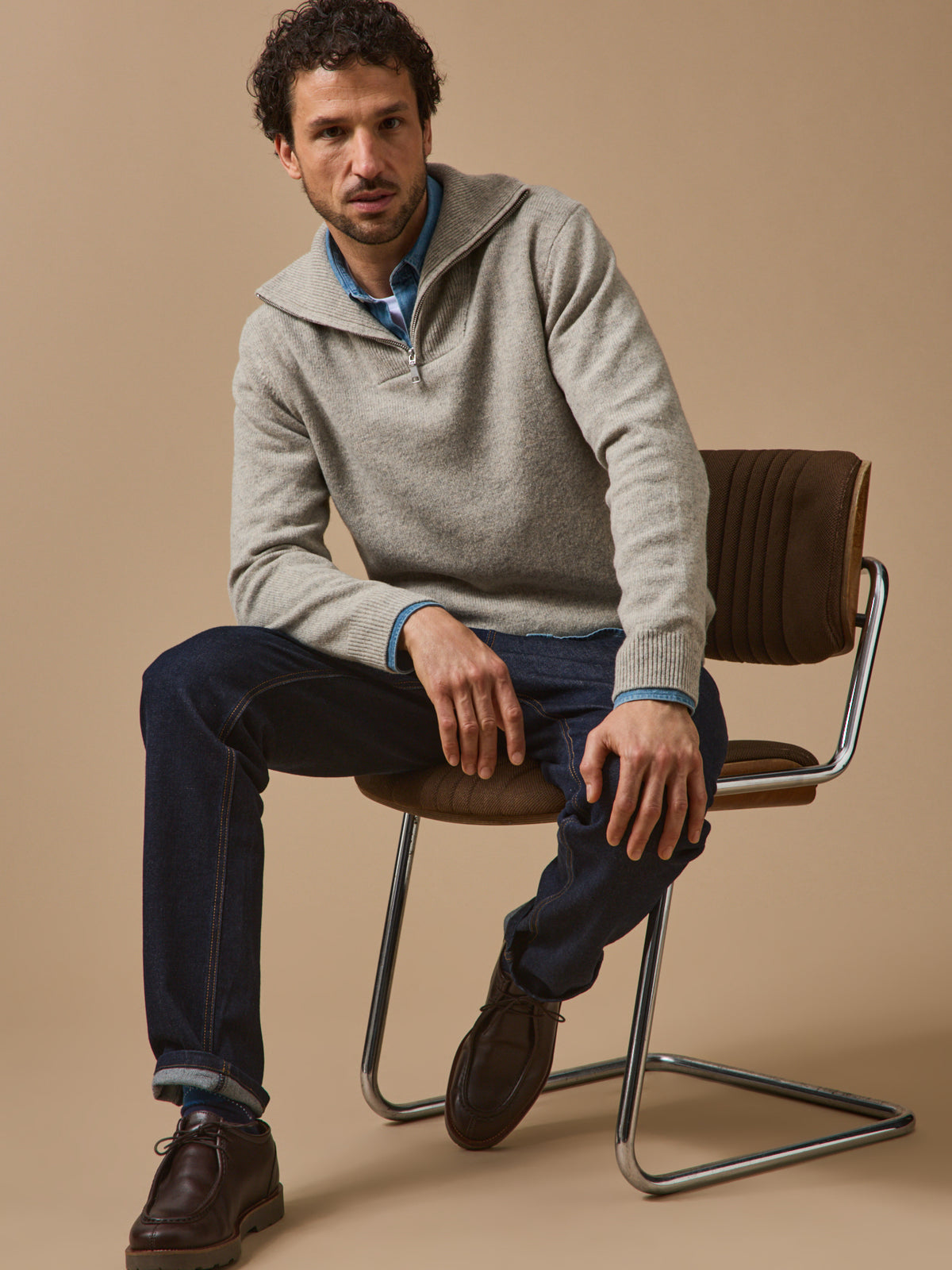 Herrenpullover mit Troyerkragen aus Merinowolle