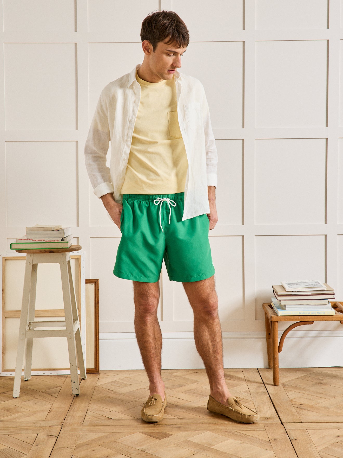 Einfarbige Herren-Badeshorts aus recyceltem Polyester