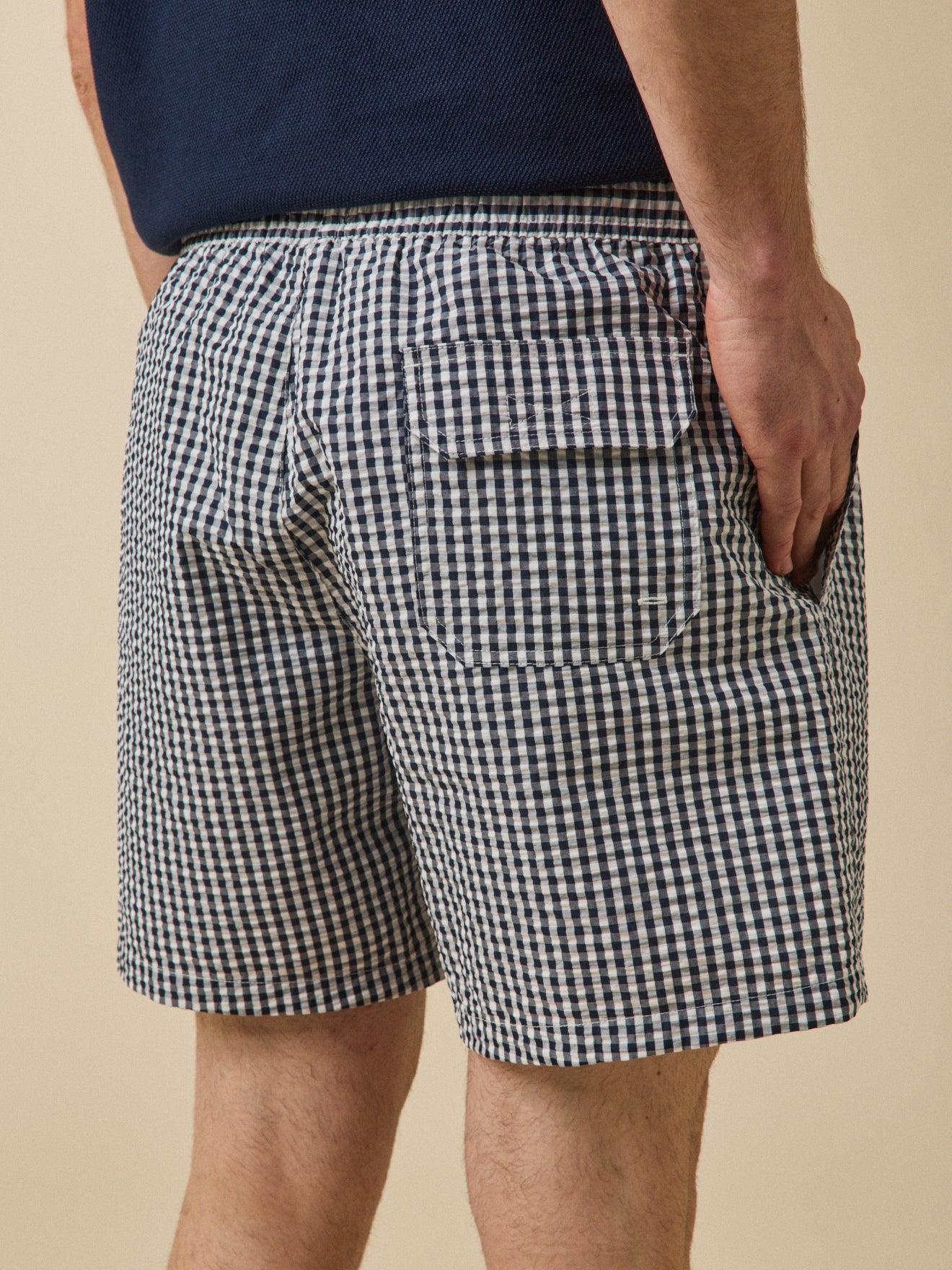 Herren-Badeshorts aus Seersucker mit Vichy-Karos