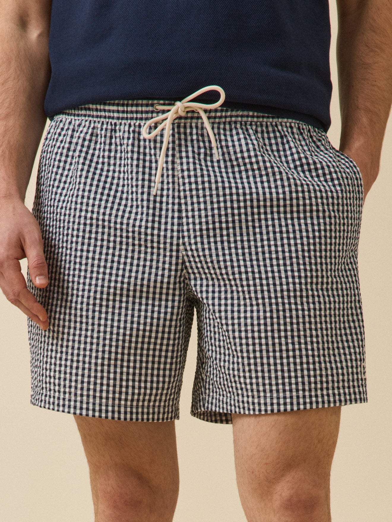 Herren-Badeshorts aus Seersucker mit Vichy-Karos