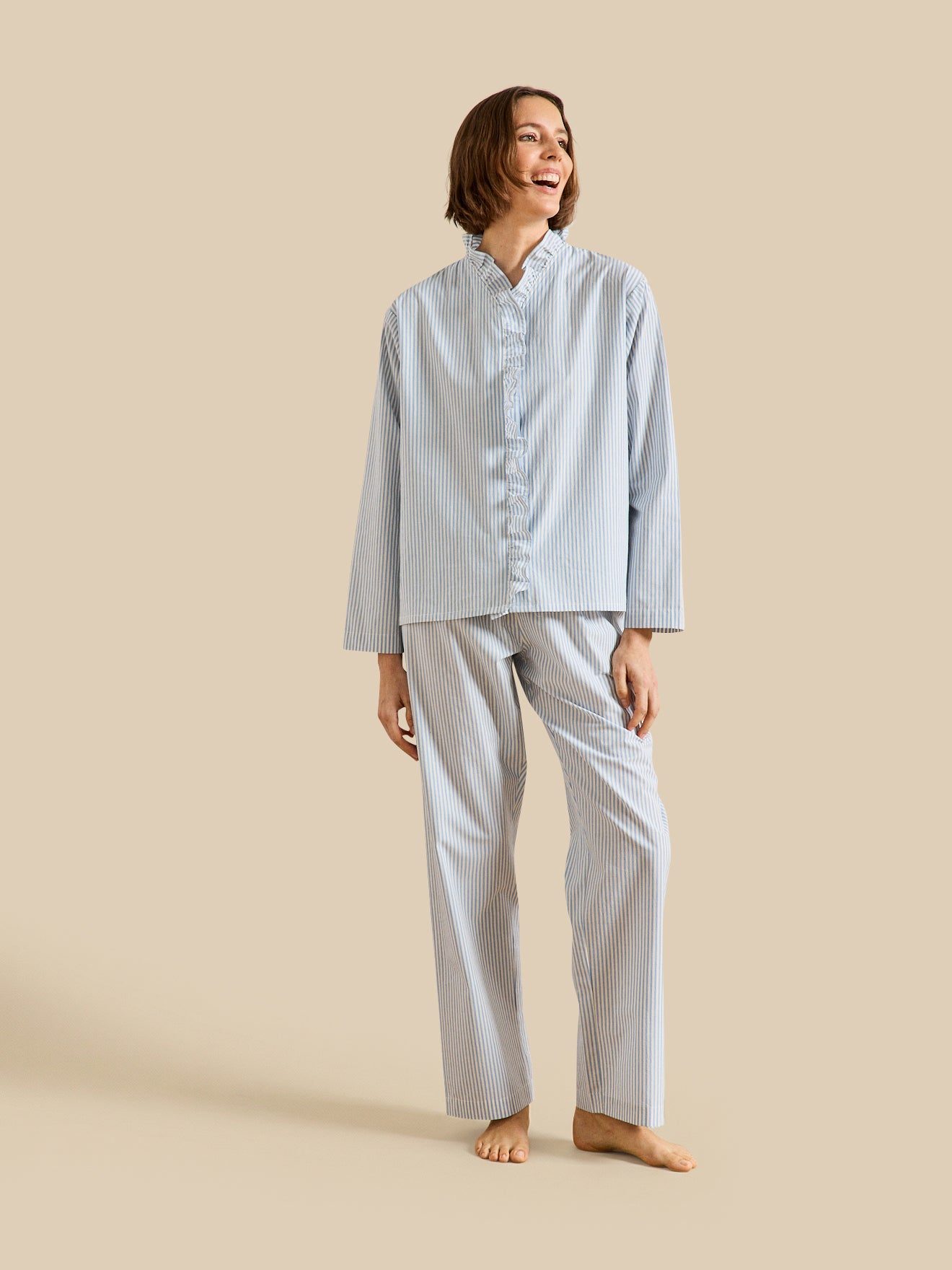 Gestreifter Damen-Pyjama mit Volants