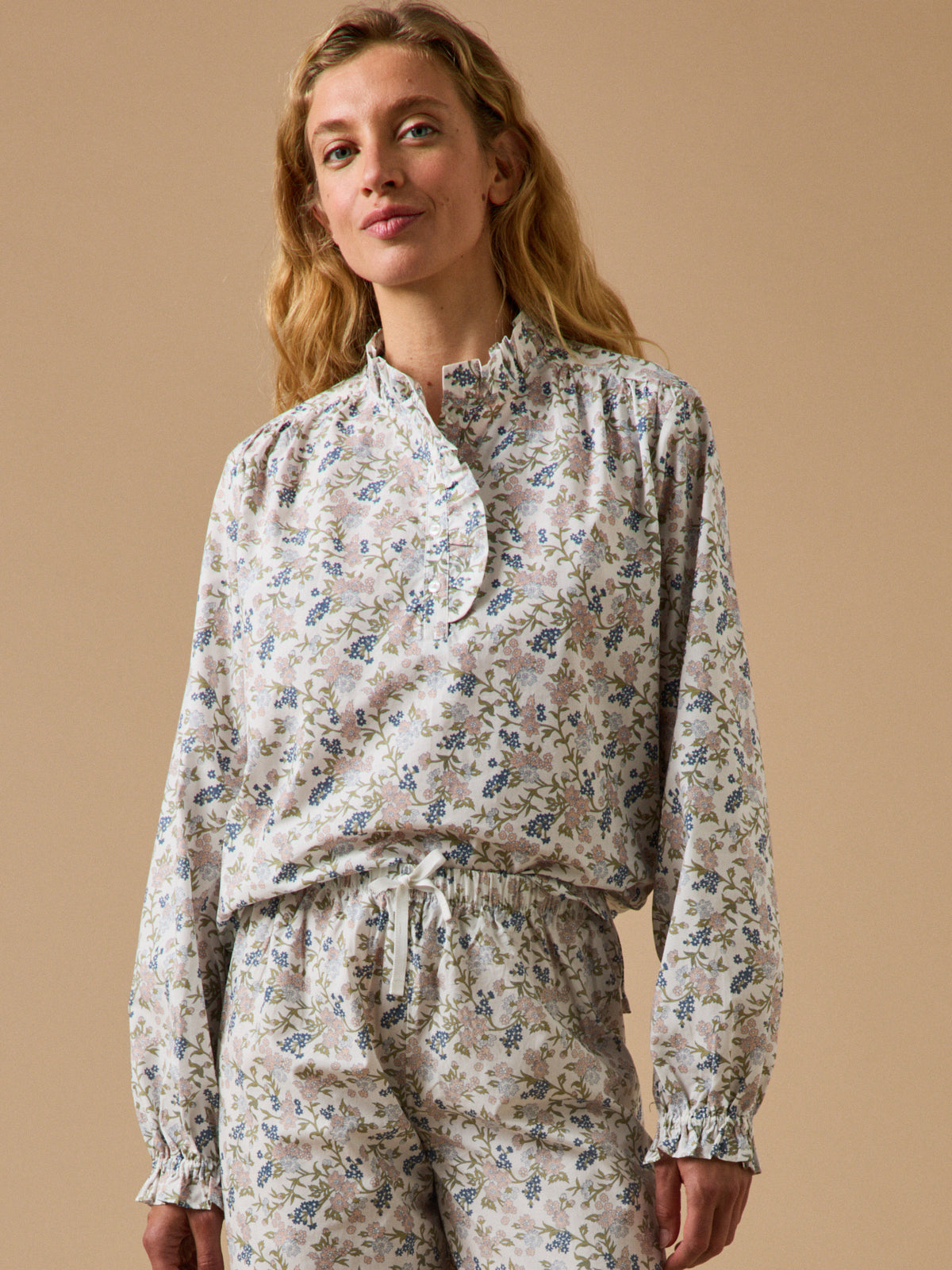 Damen-Pyjama mit Volants und Druckmuster « Mathilde »