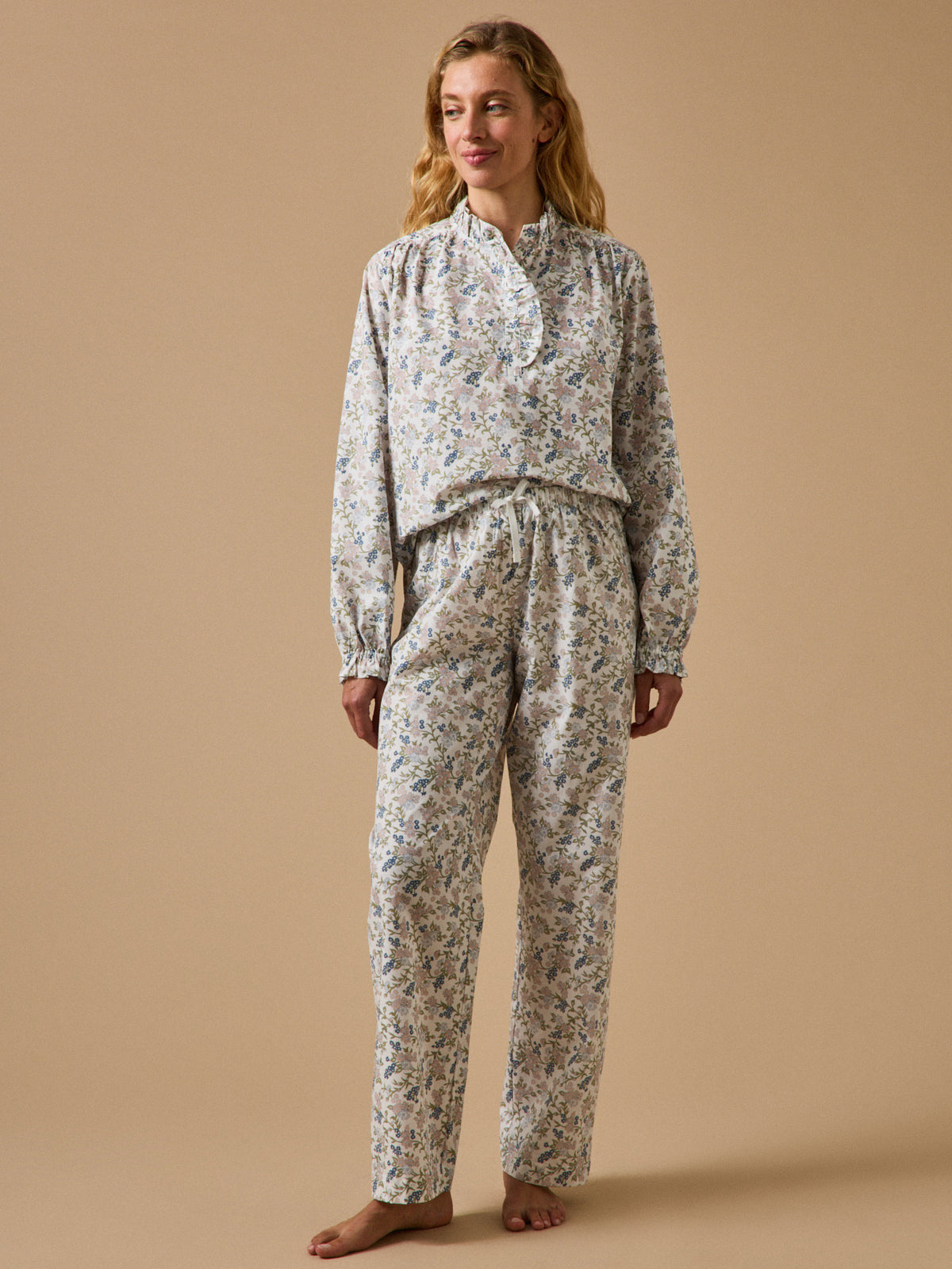 Damen-Pyjama mit Volants und Druckmuster « Mathilde »