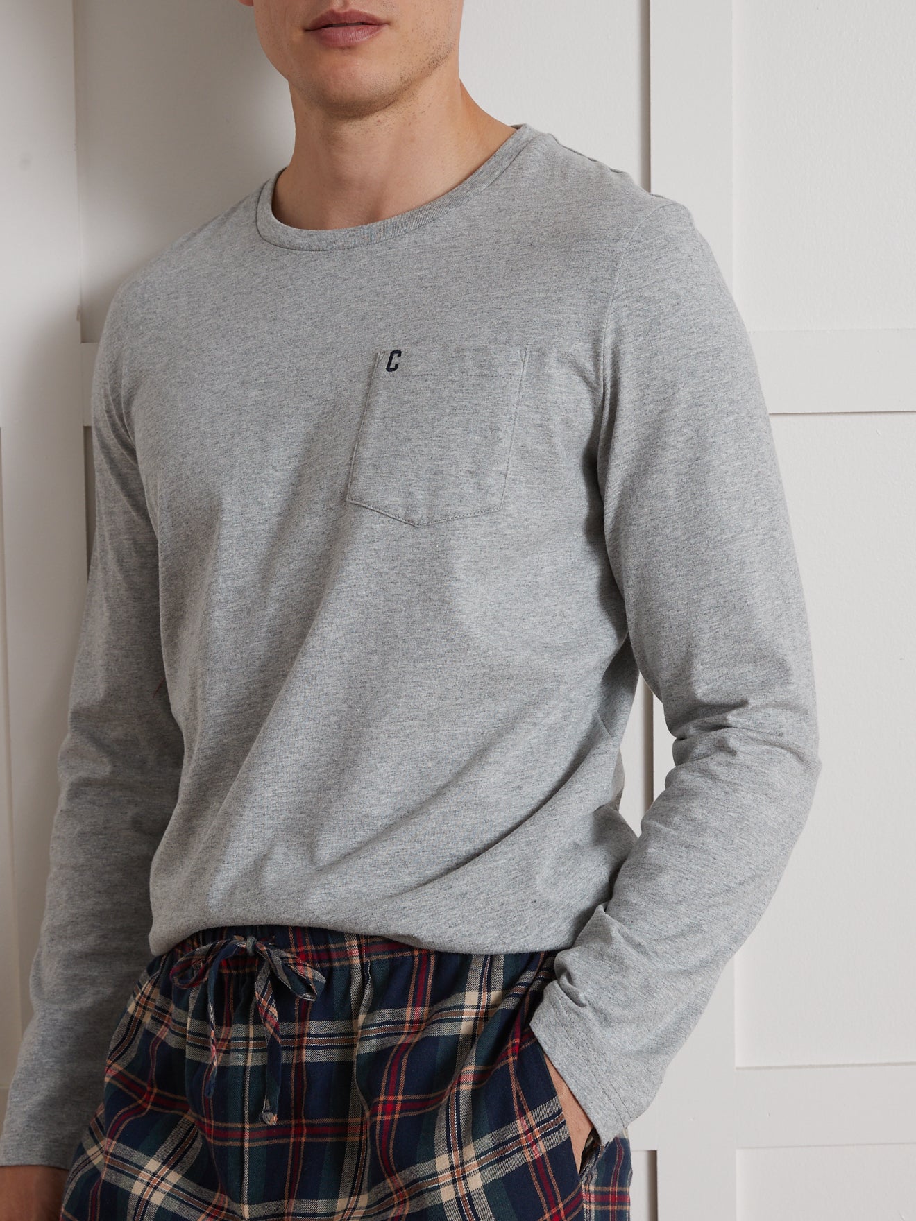 Herren-Pyjama in Material-Mix