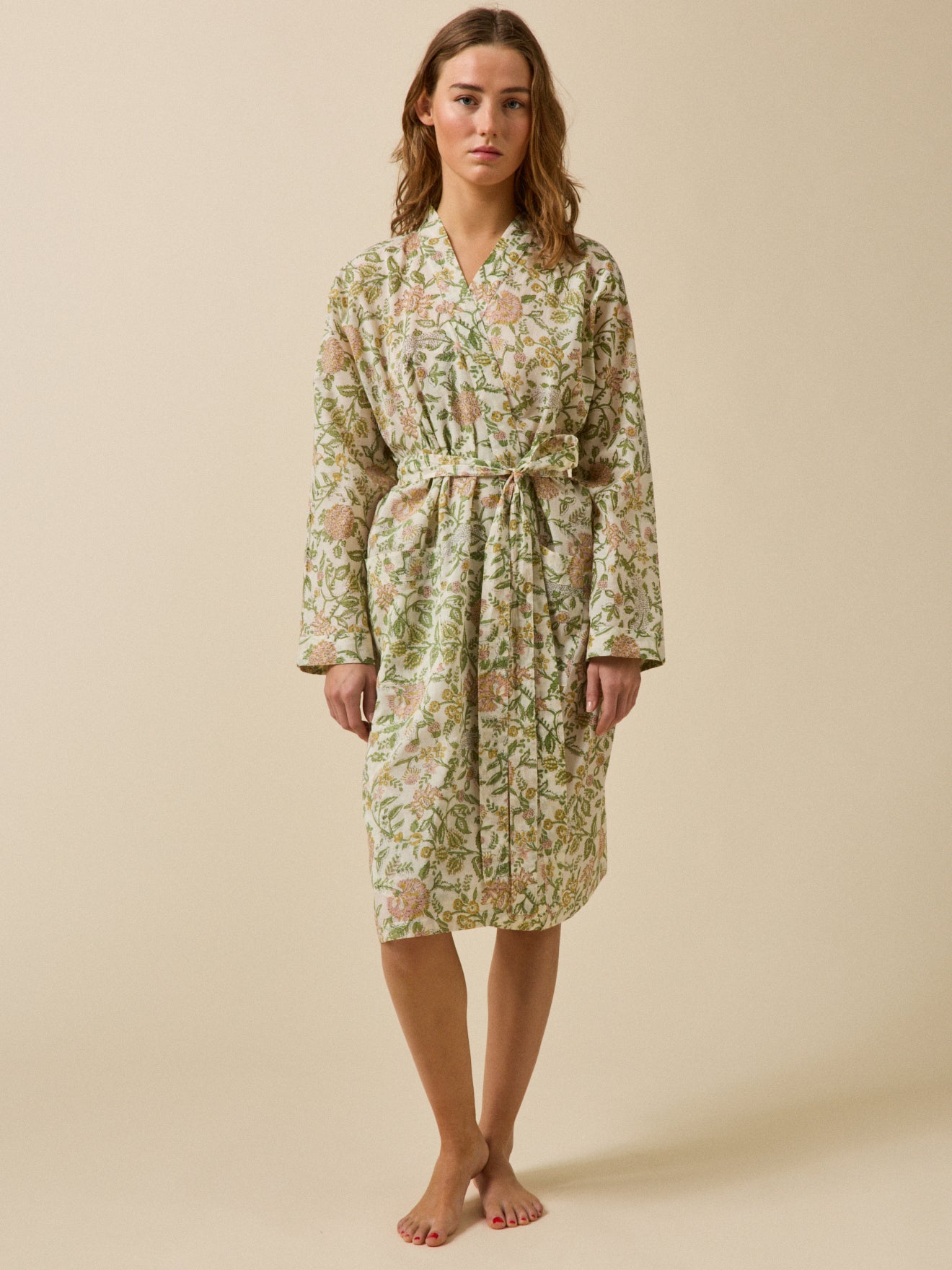 Damen-Kimono aus geblümtem Baumwoll-Voile