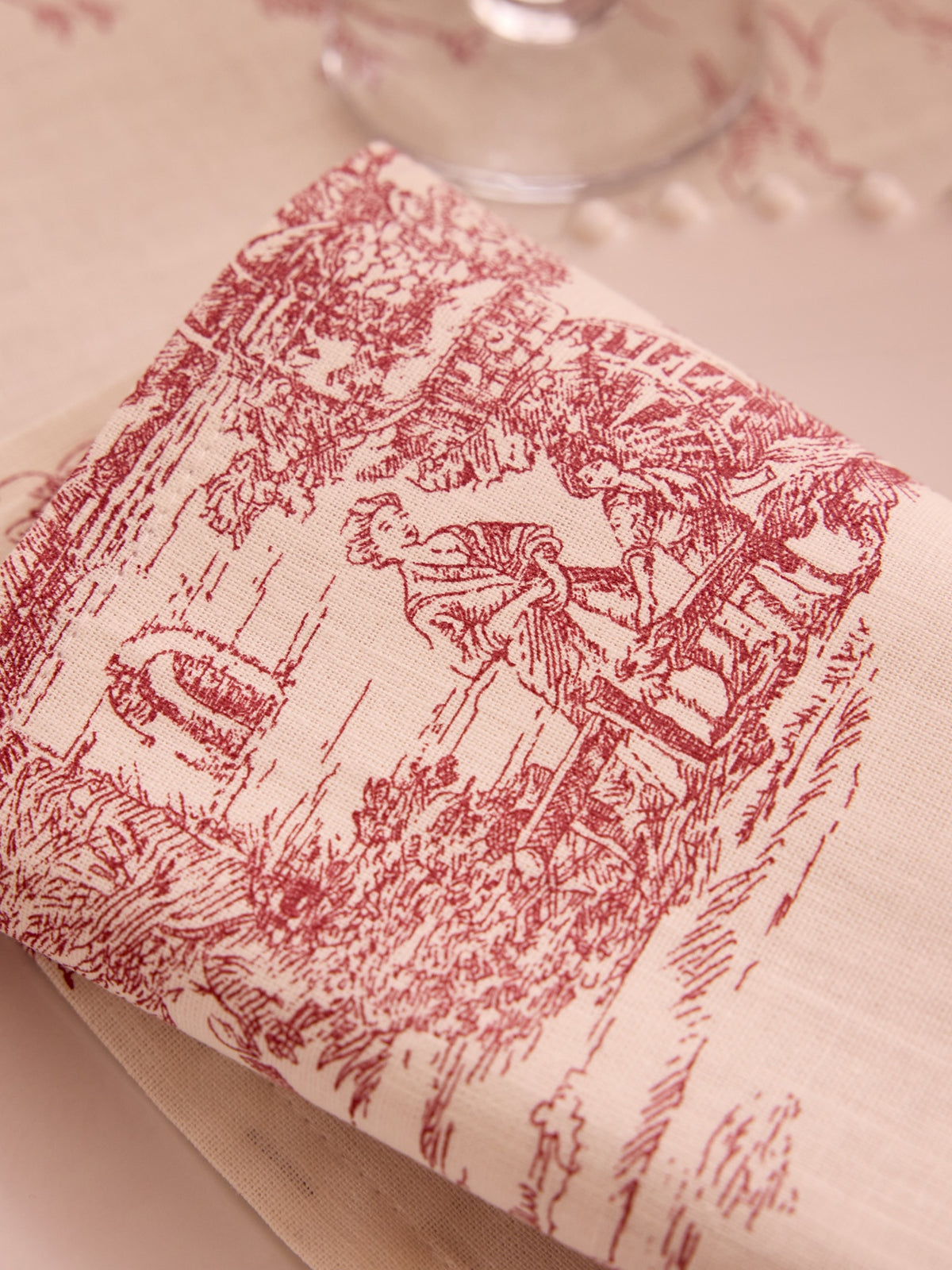 Servietten im 4er-Set aus Baumwolle und Viskose im Toile-de-Jouy-Esprit