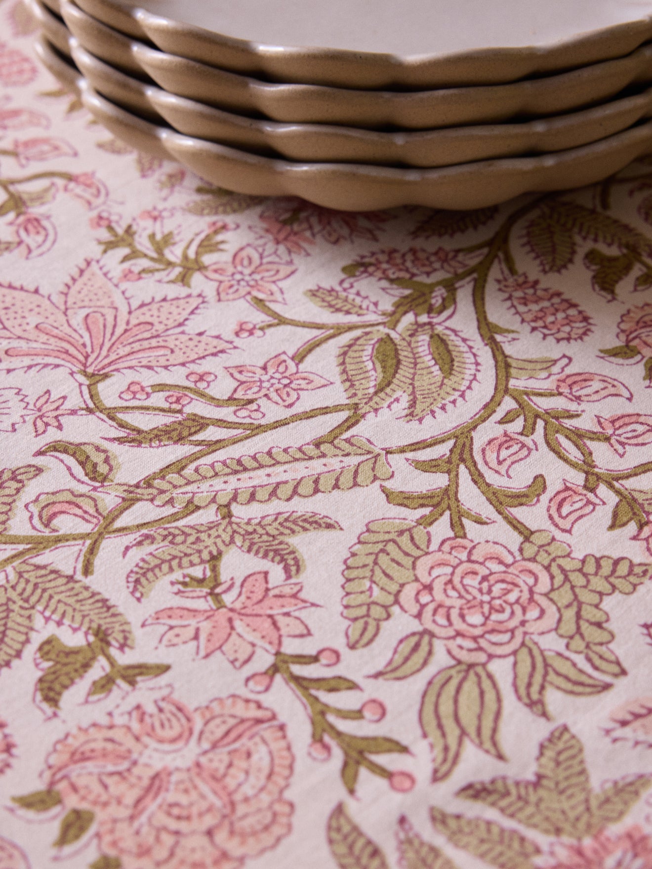 Tischdecke aus bedruckter Baumwolle in Rosa