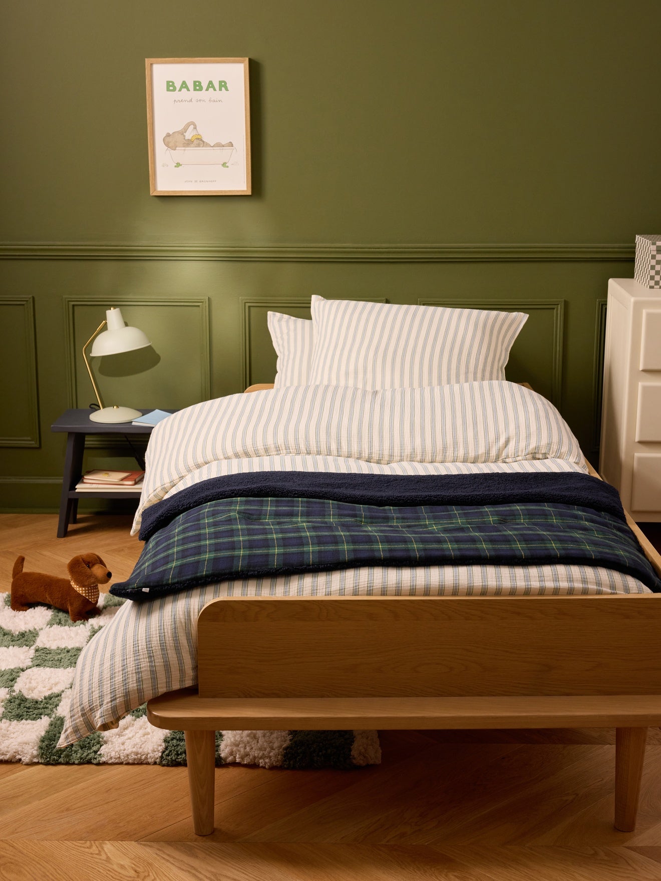 Wendbarer Plaid aus Sherpa und Tartan