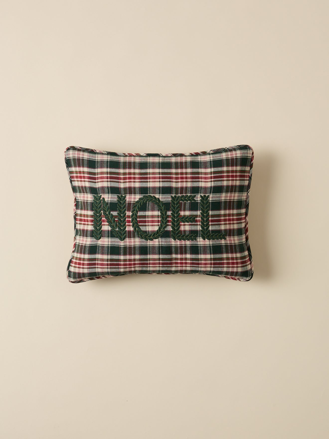 Tartan-Kissenbezug mit Stickerei