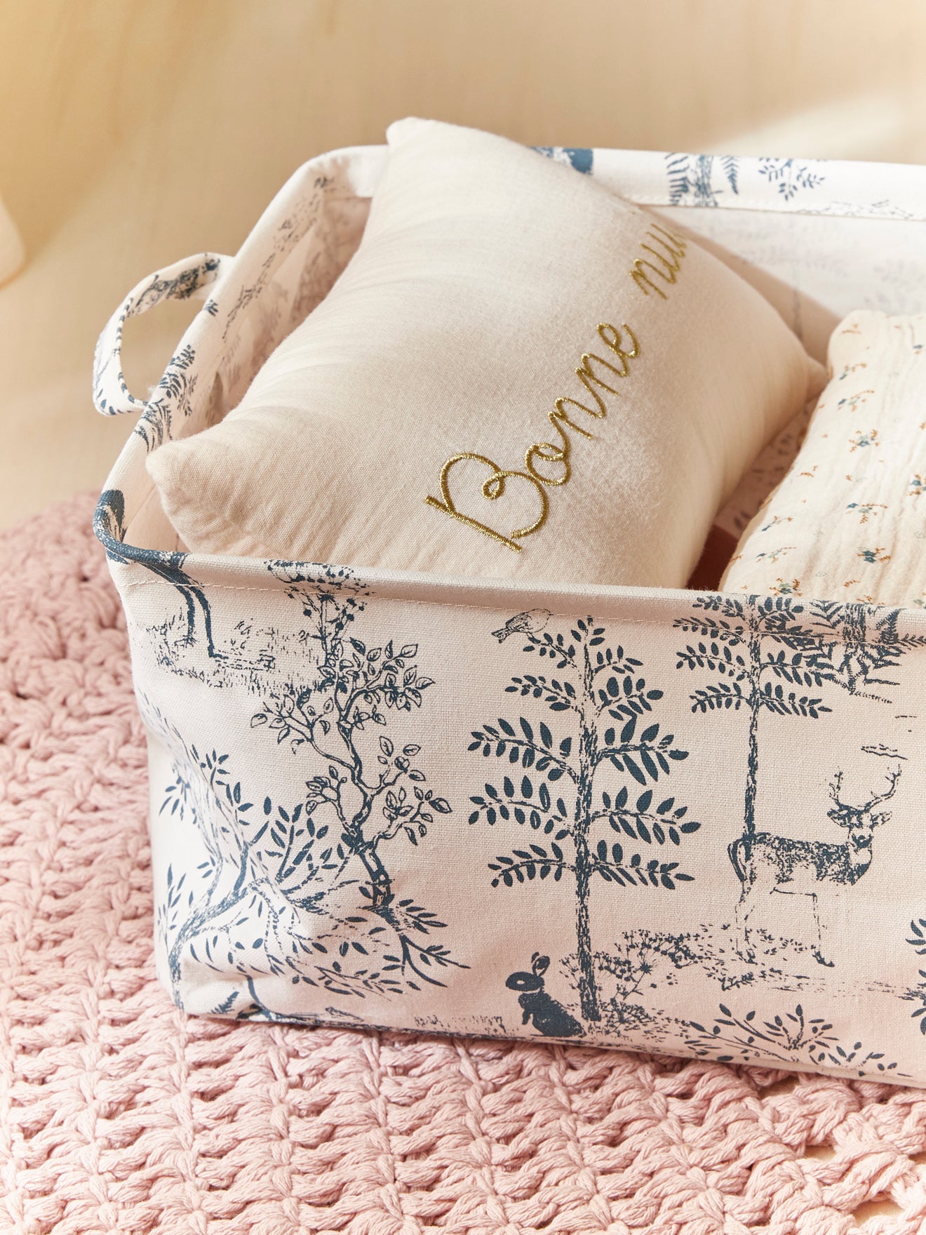 Eckiger Aufbewahrungskorb im Toile de Jouy-Esprit