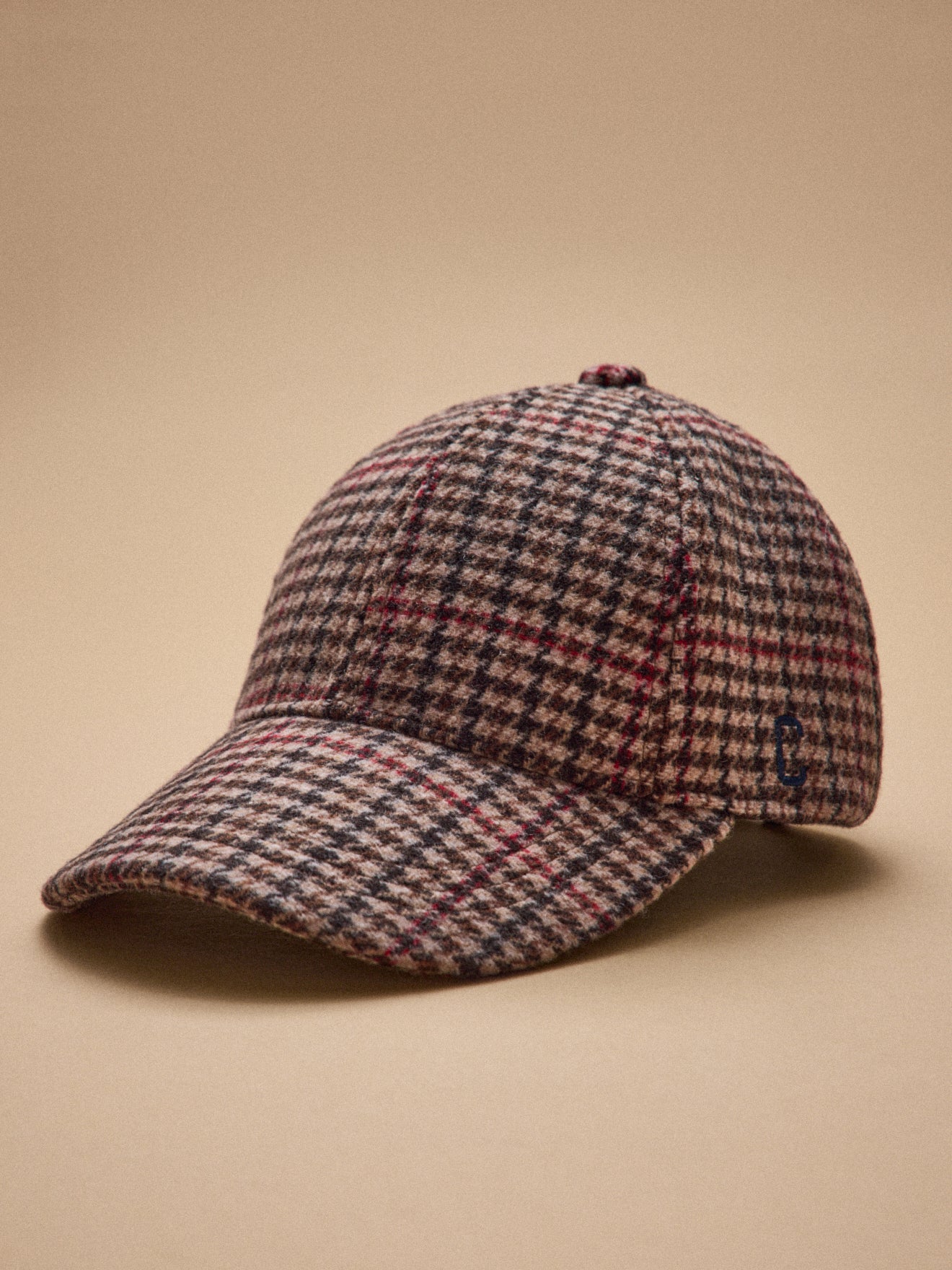 Damen-Cap aus Wollstoff mit Hahnentritt-Muster