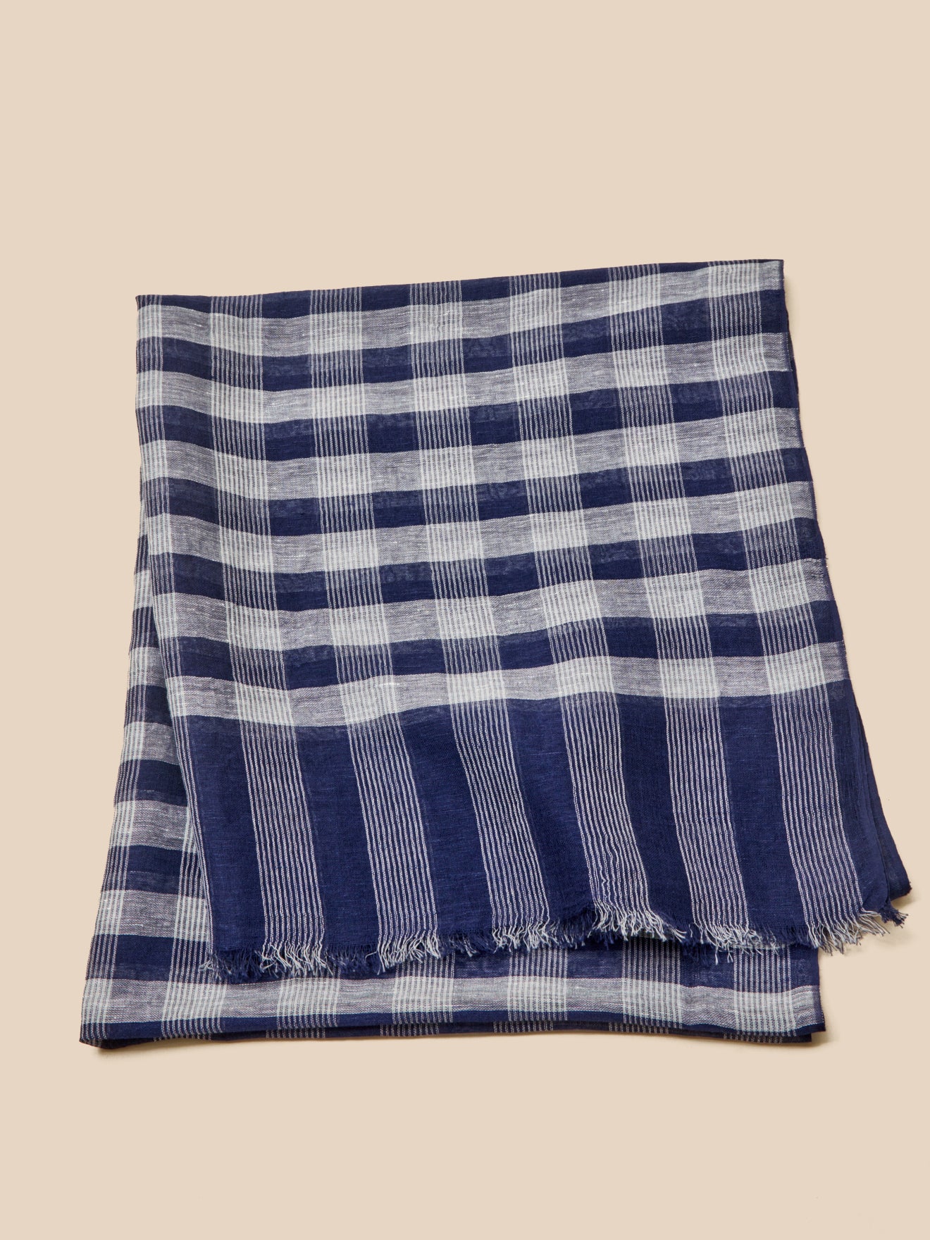 Schal für Erwachsene mit Vichy-Karos aus Leinen und Baumwolle