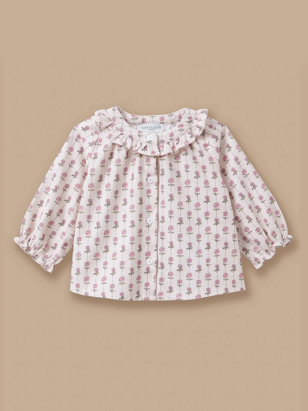 Bedruckte Bluse mit Volant-Kragen für Baby
