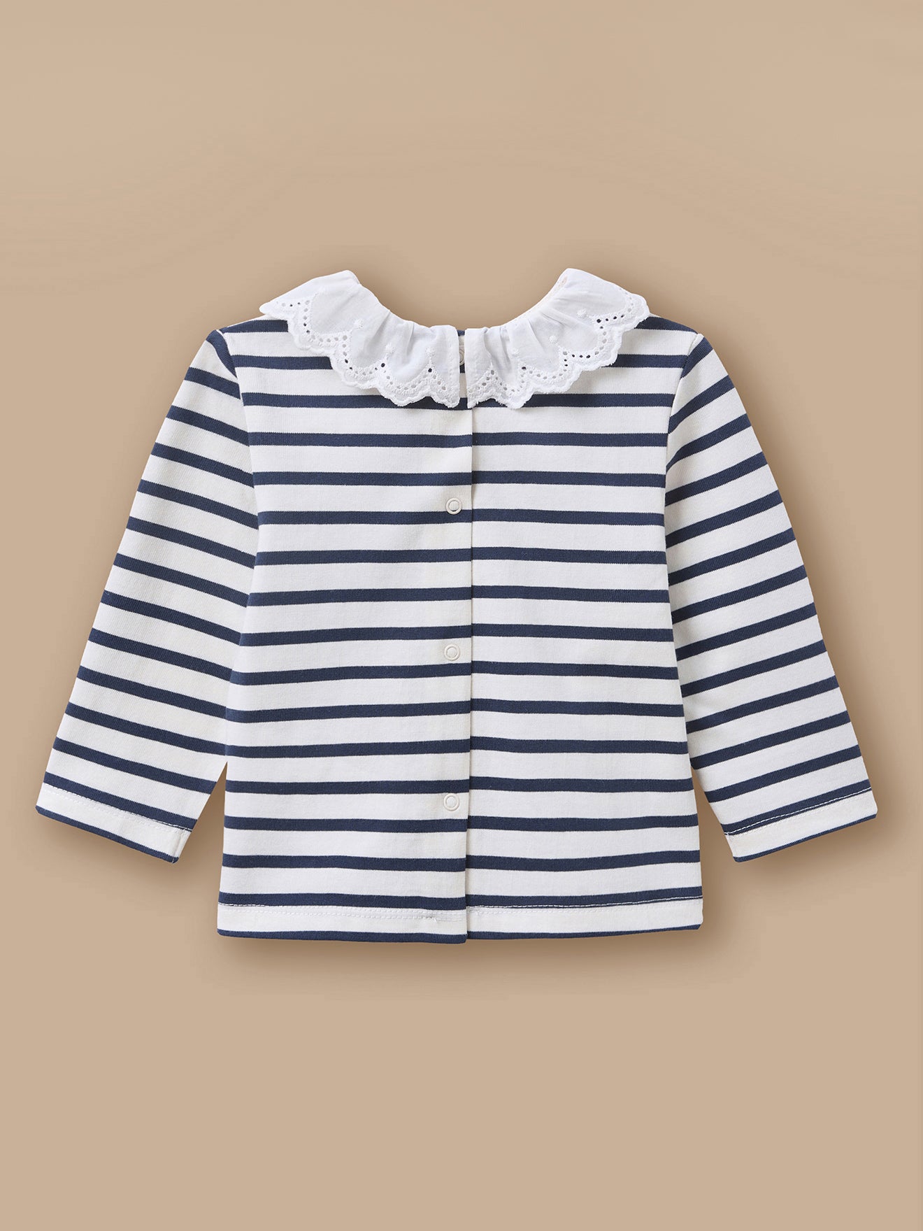 Baby-Ringelshirt mit Kragen aus Broderie Anglaise