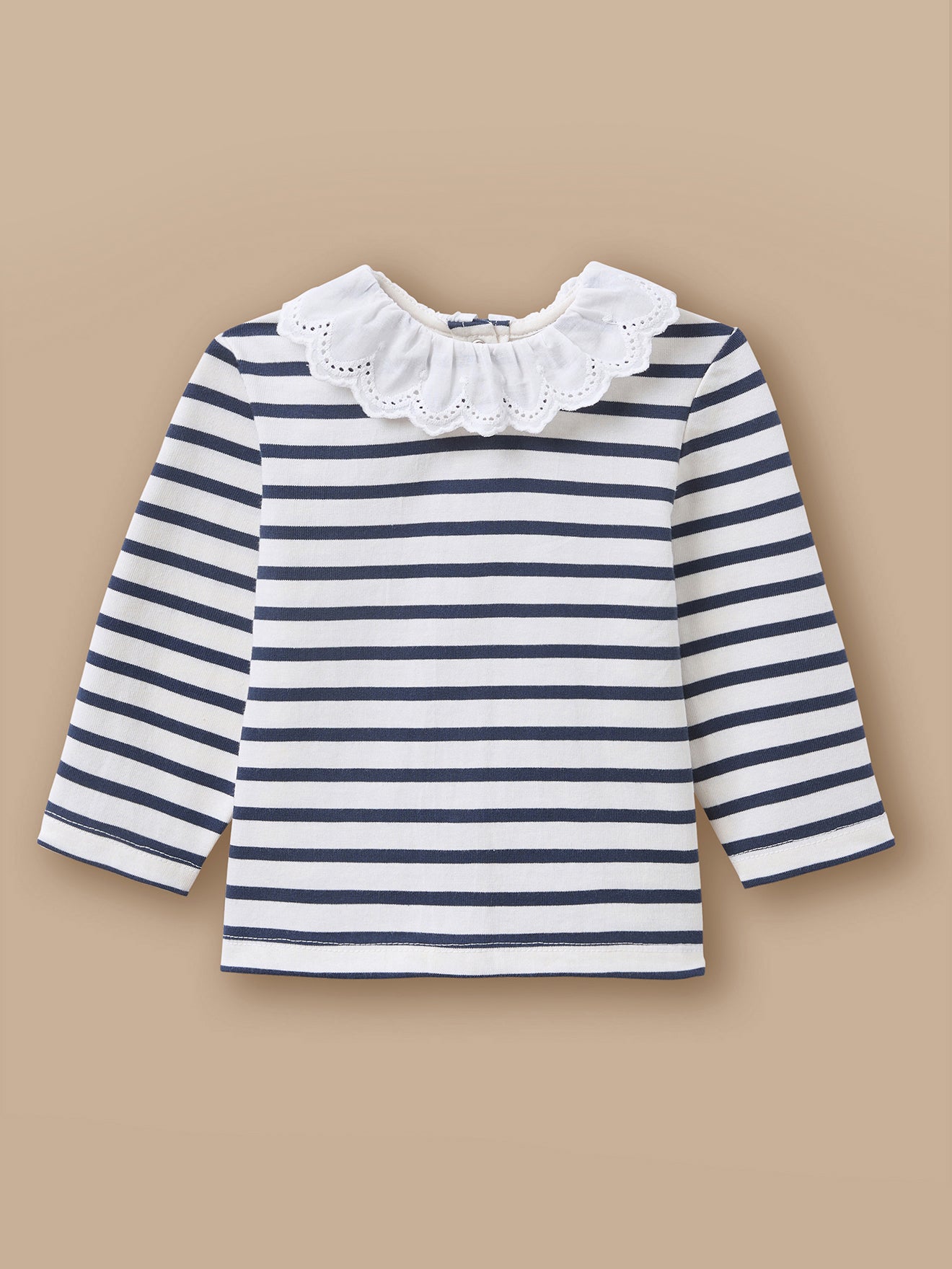 Baby-Ringelshirt mit Kragen aus Broderie Anglaise