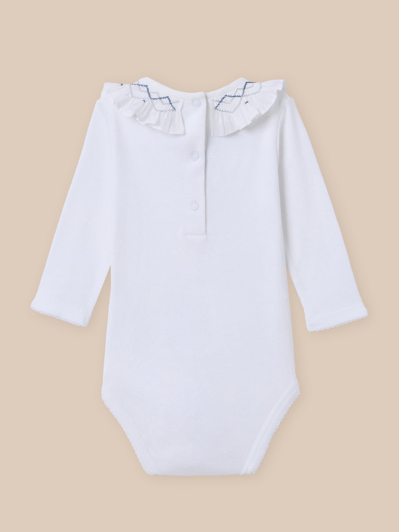 Baby-Body, bestickter Kragen & Smoks – Bio-Baumwolle