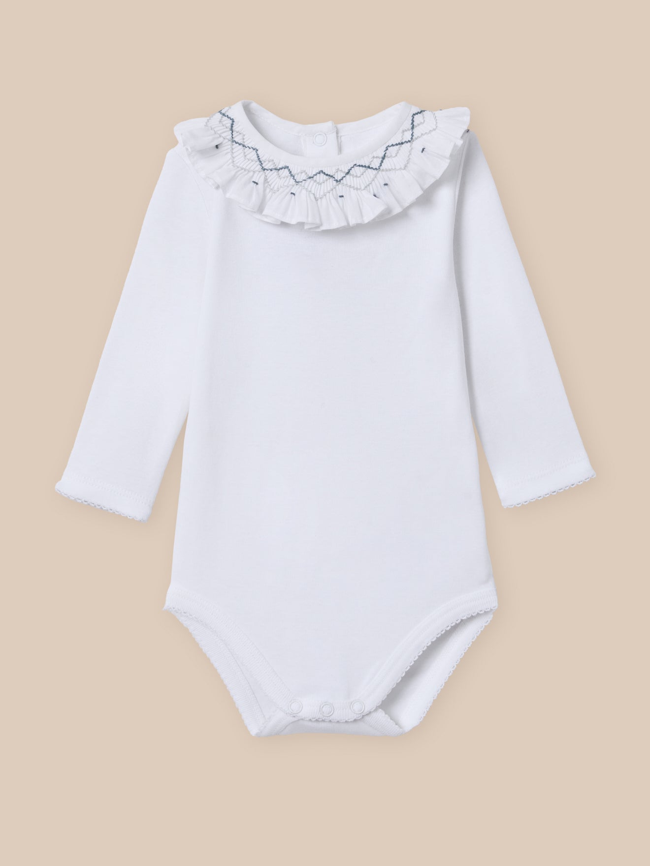 Baby-Body, bestickter Kragen & Smoks – Bio-Baumwolle