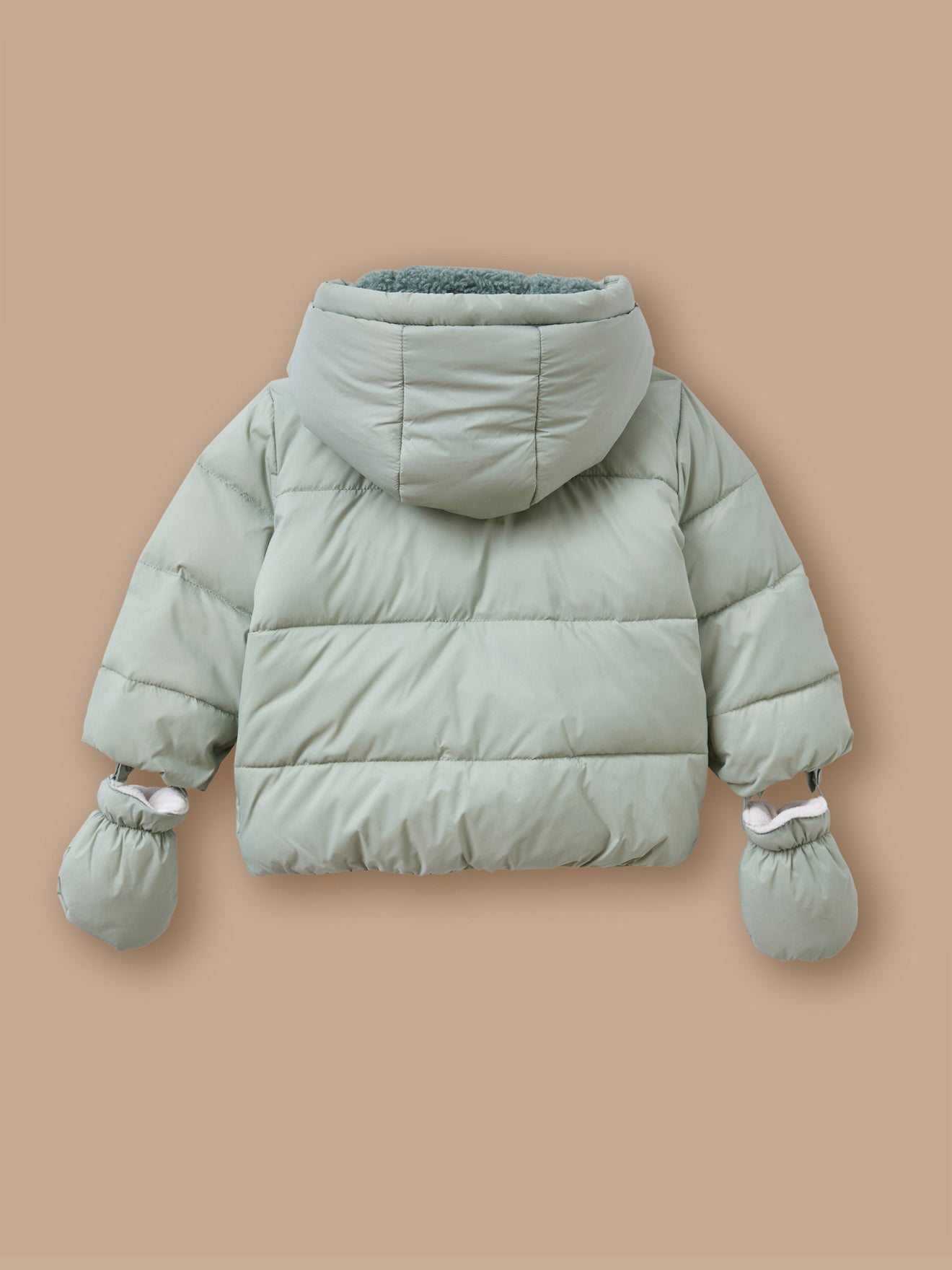 Einfarbige Steppjacke mit Sherpa-Futter für Babys