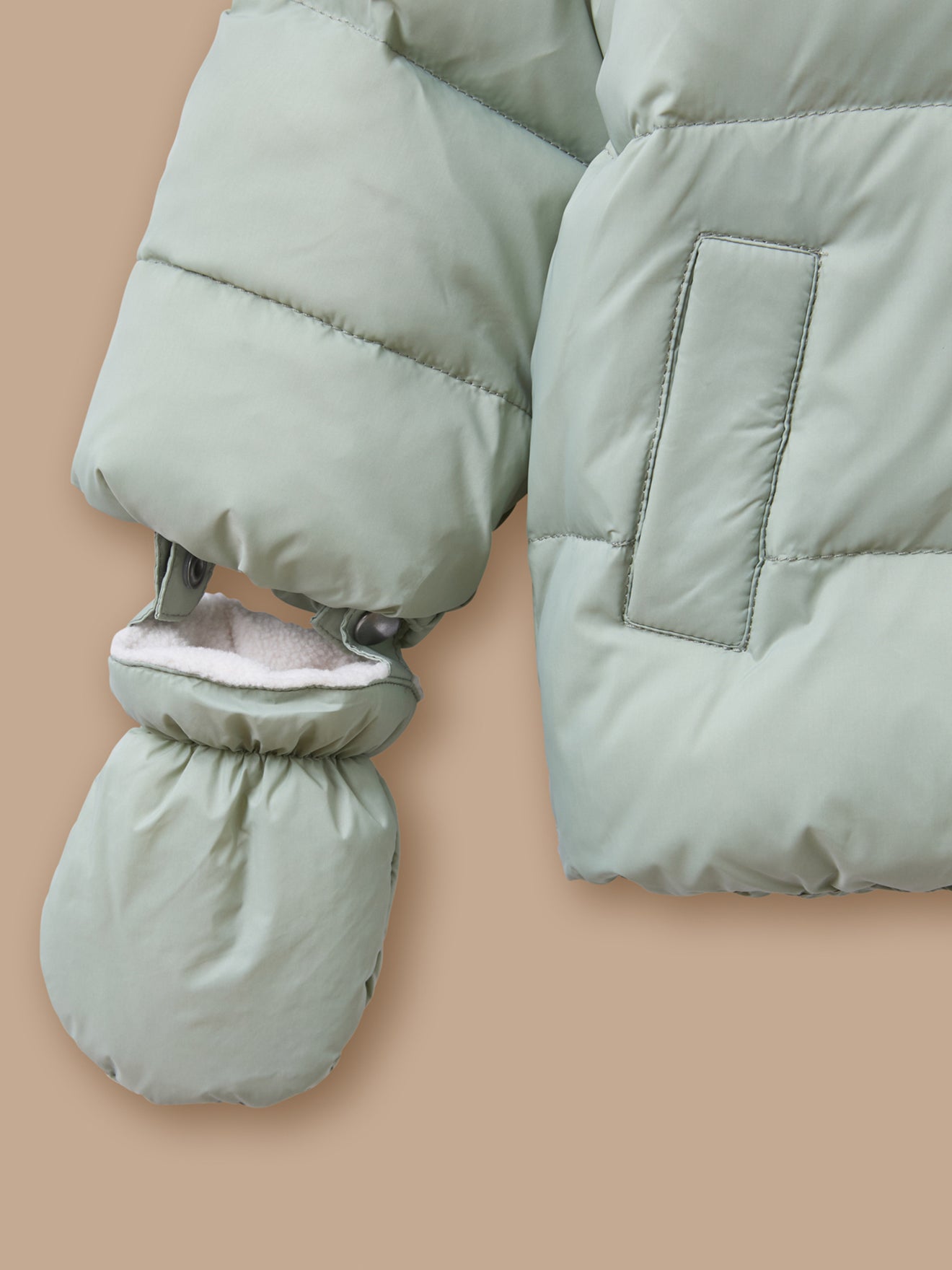 Einfarbige Steppjacke mit Sherpa-Futter für Babys