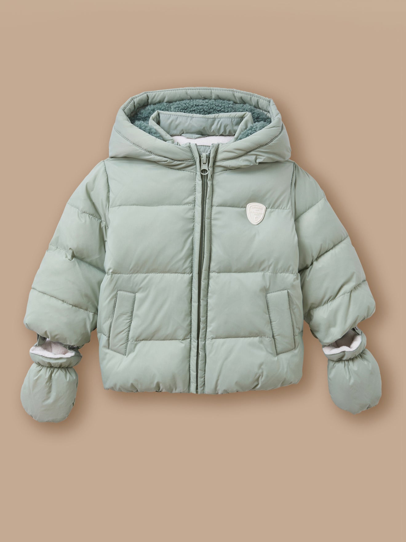 Einfarbige Steppjacke mit Sherpa-Futter für Babys