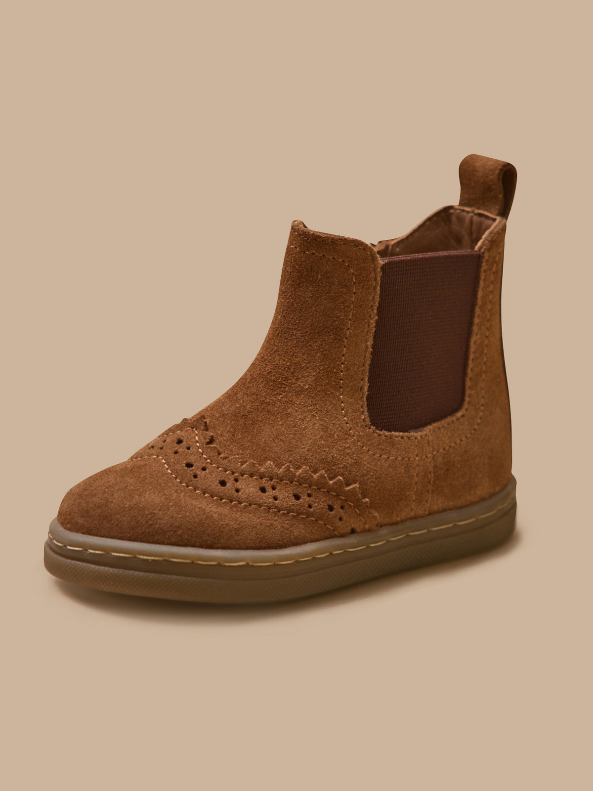 Babyschuhe, Chelsea-Boots aus Leder mit floraler Lochung an der Spitze