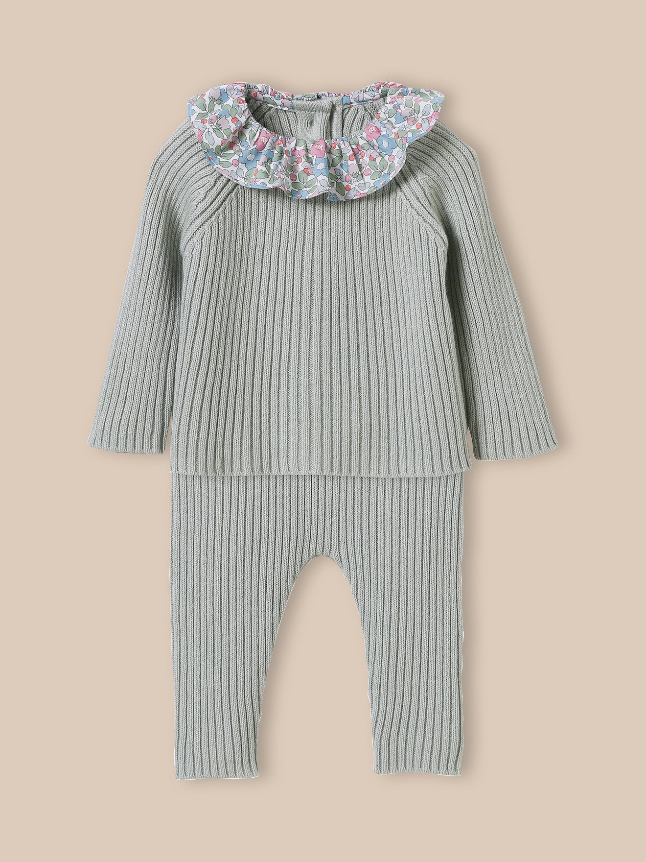 Set aus gestricktem Baby-Pullover mit Liberty-Stoff-Kragen