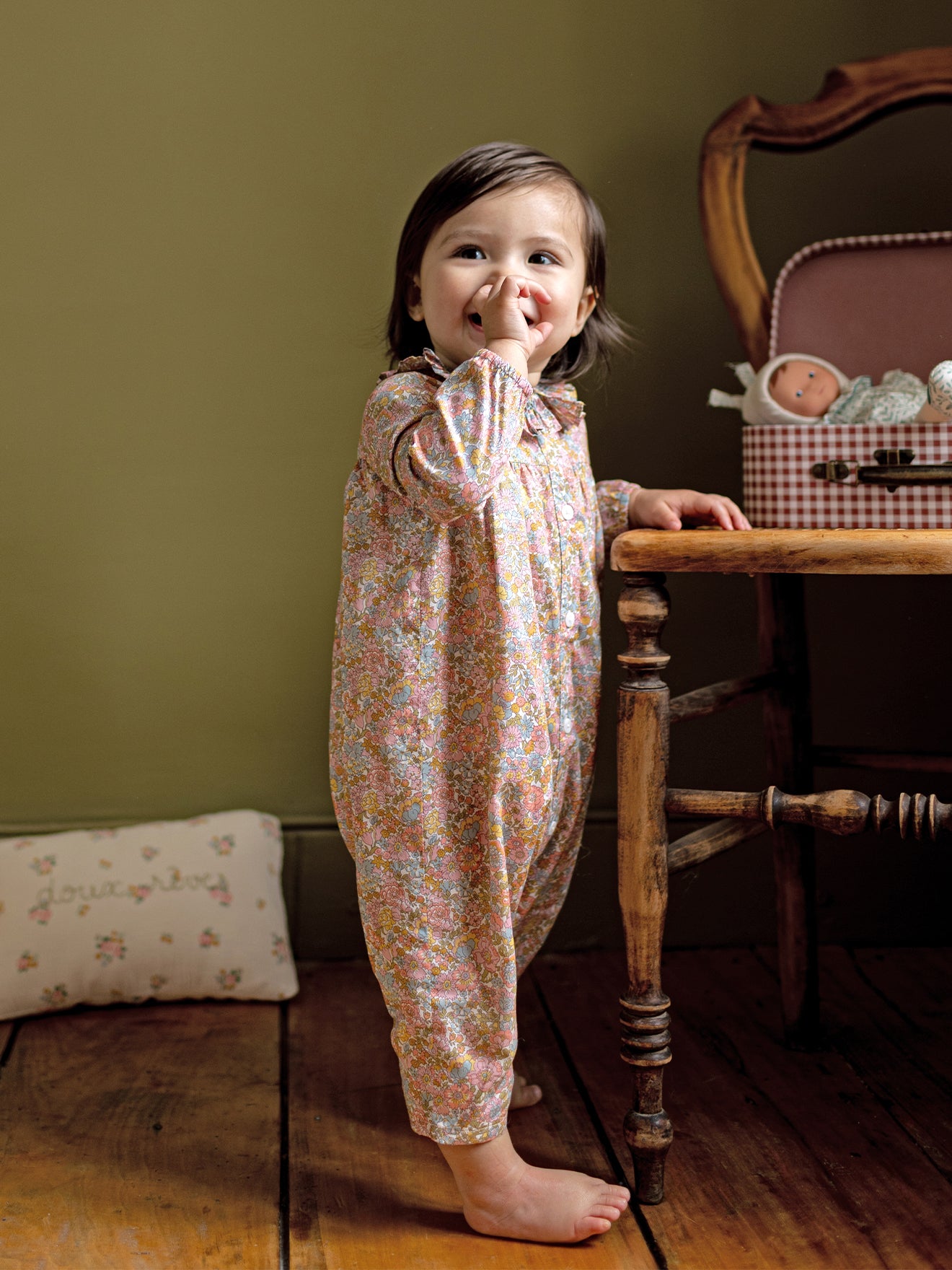 Langarm-Overall für Babys aus Liberty Stoff