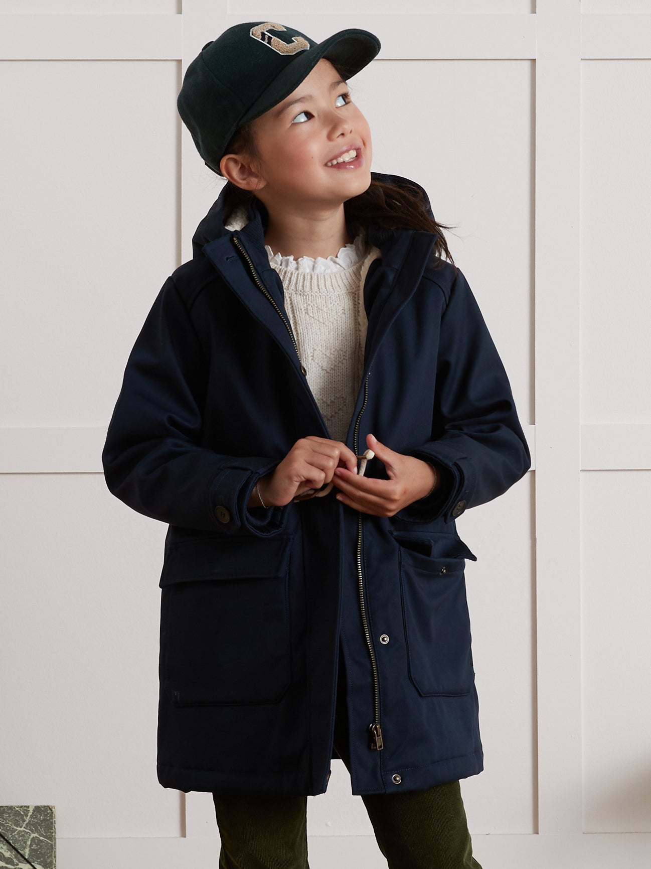 Mädchen-Parka im Marine-Stil mit Sherpa-Futter