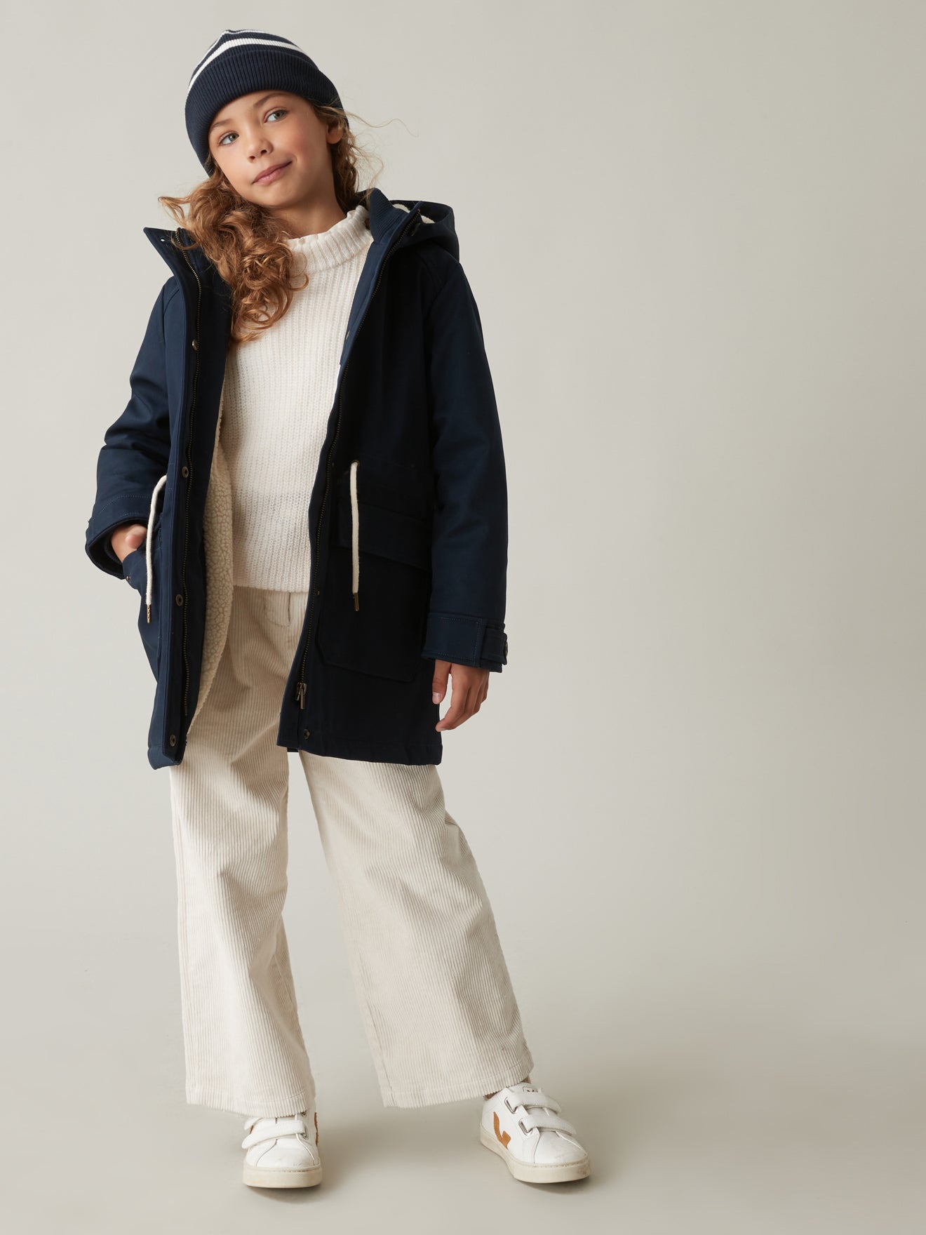 Mädchen-Parka im Marine-Stil mit Sherpa-Futter