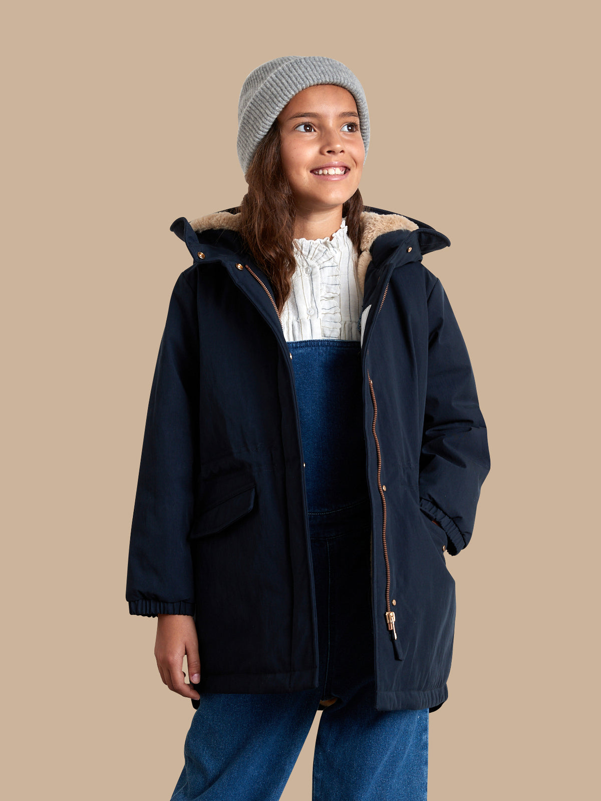 Mädchen-Parka mit Futter aus Pelzimitat