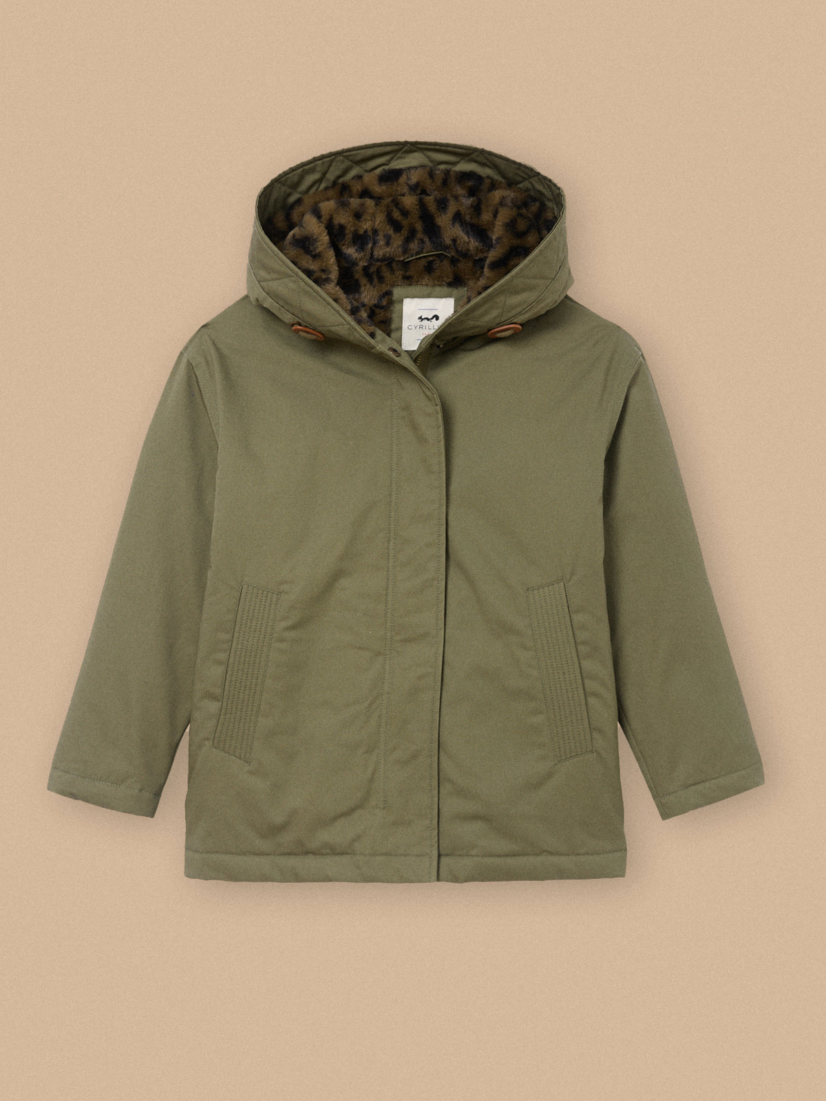 Mädchen-Parka, kurz, mit Leoprint-Futter