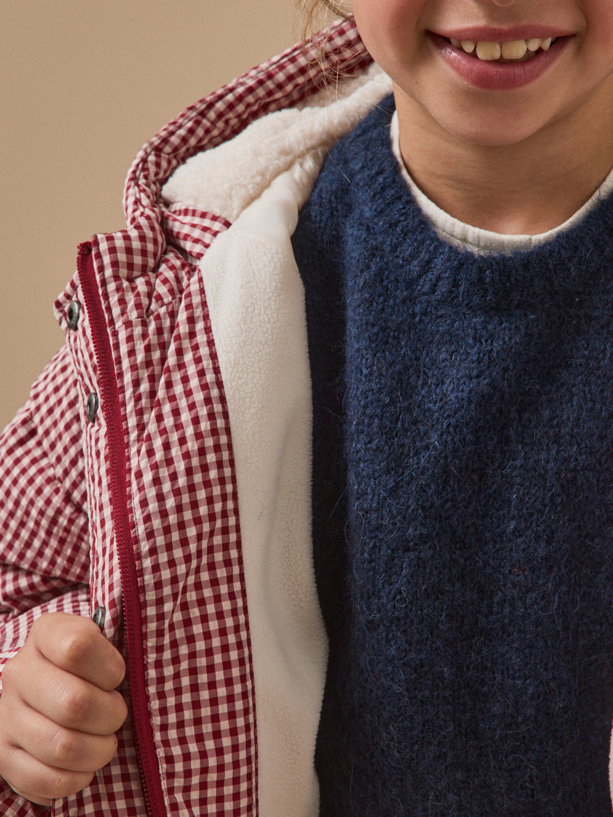 Mädchen-Steppjacke mit Vichy-Karomuster