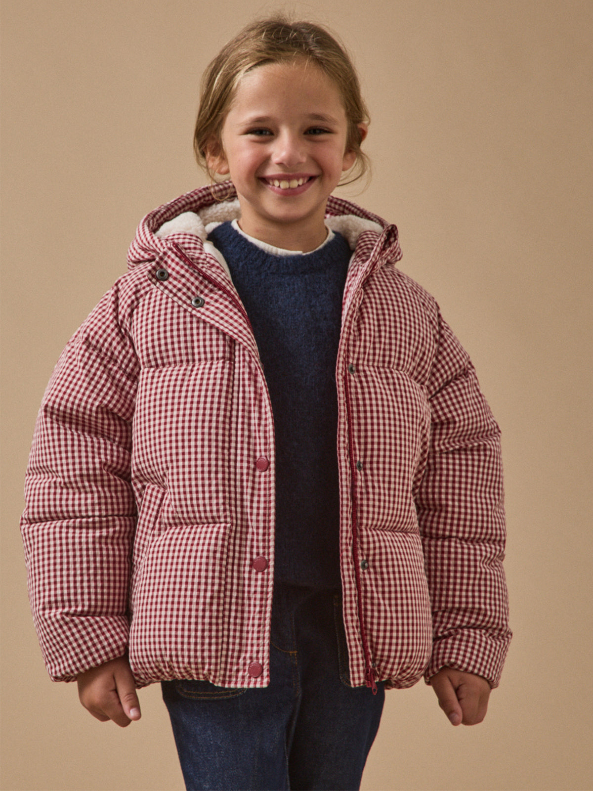 Mädchen-Steppjacke mit Vichy-Karomuster