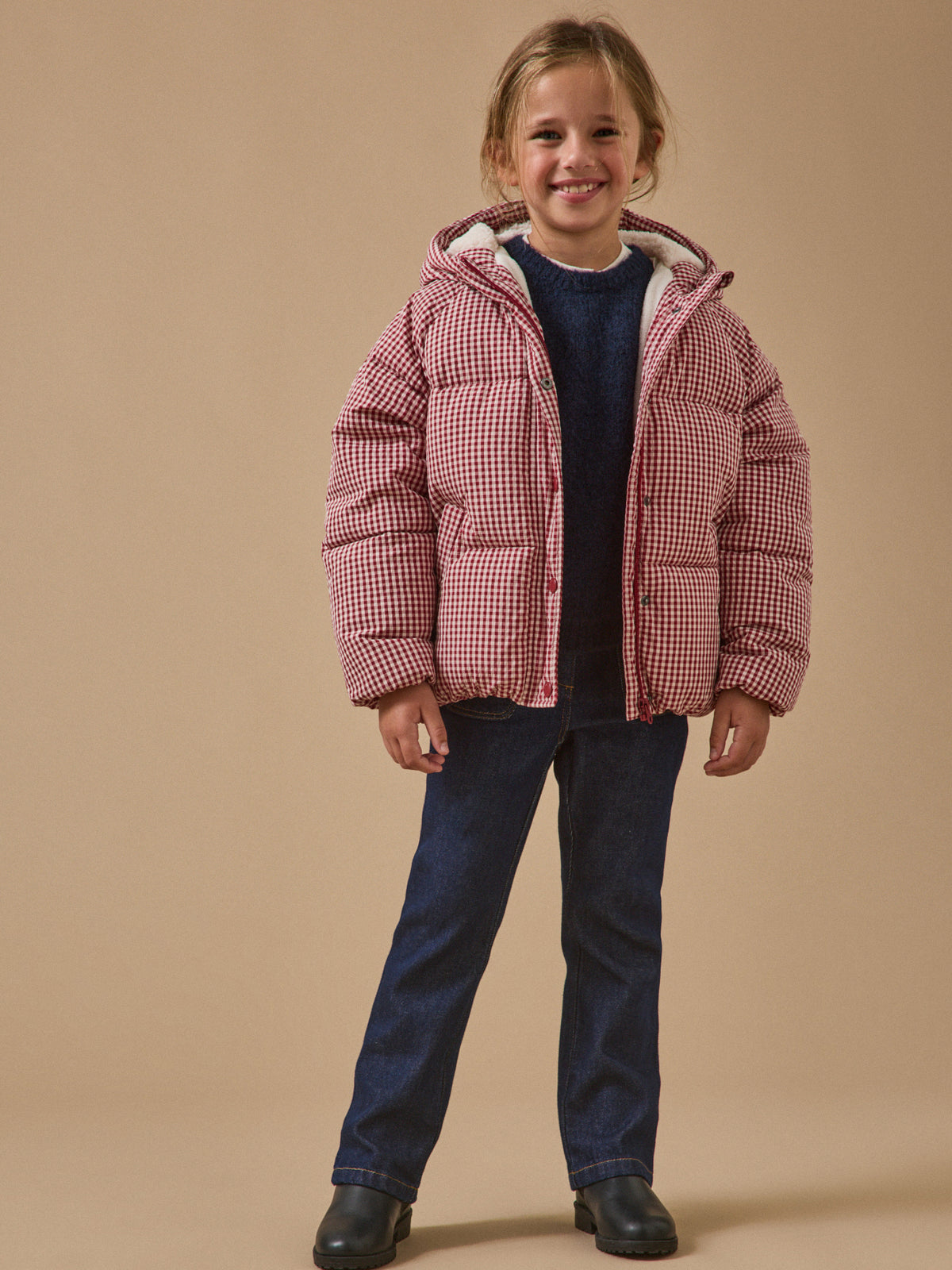 Mädchen-Steppjacke mit Vichy-Karomuster