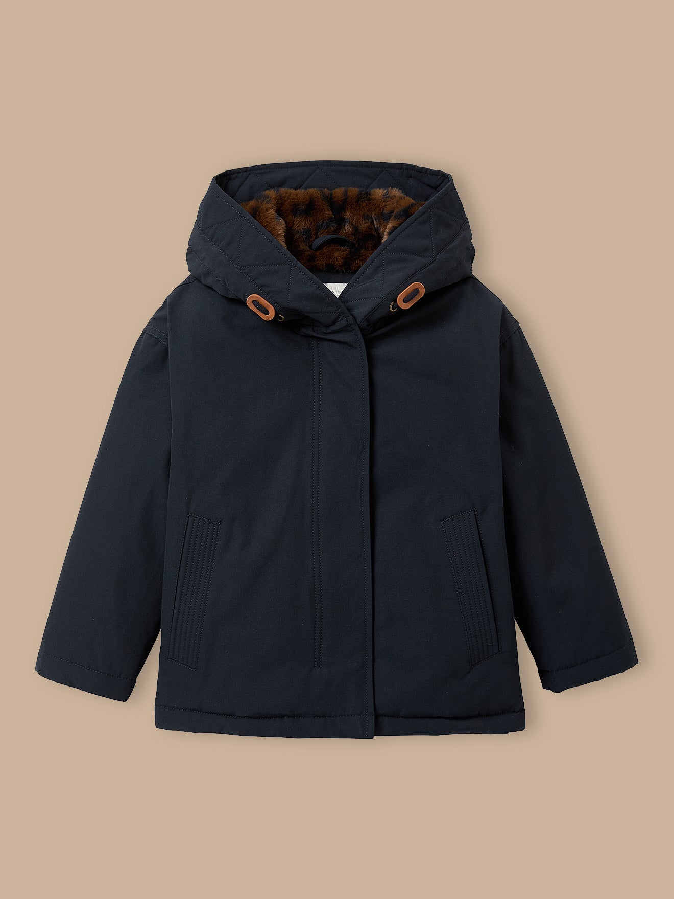 Mädchen-Parka mit Leopardenfutter