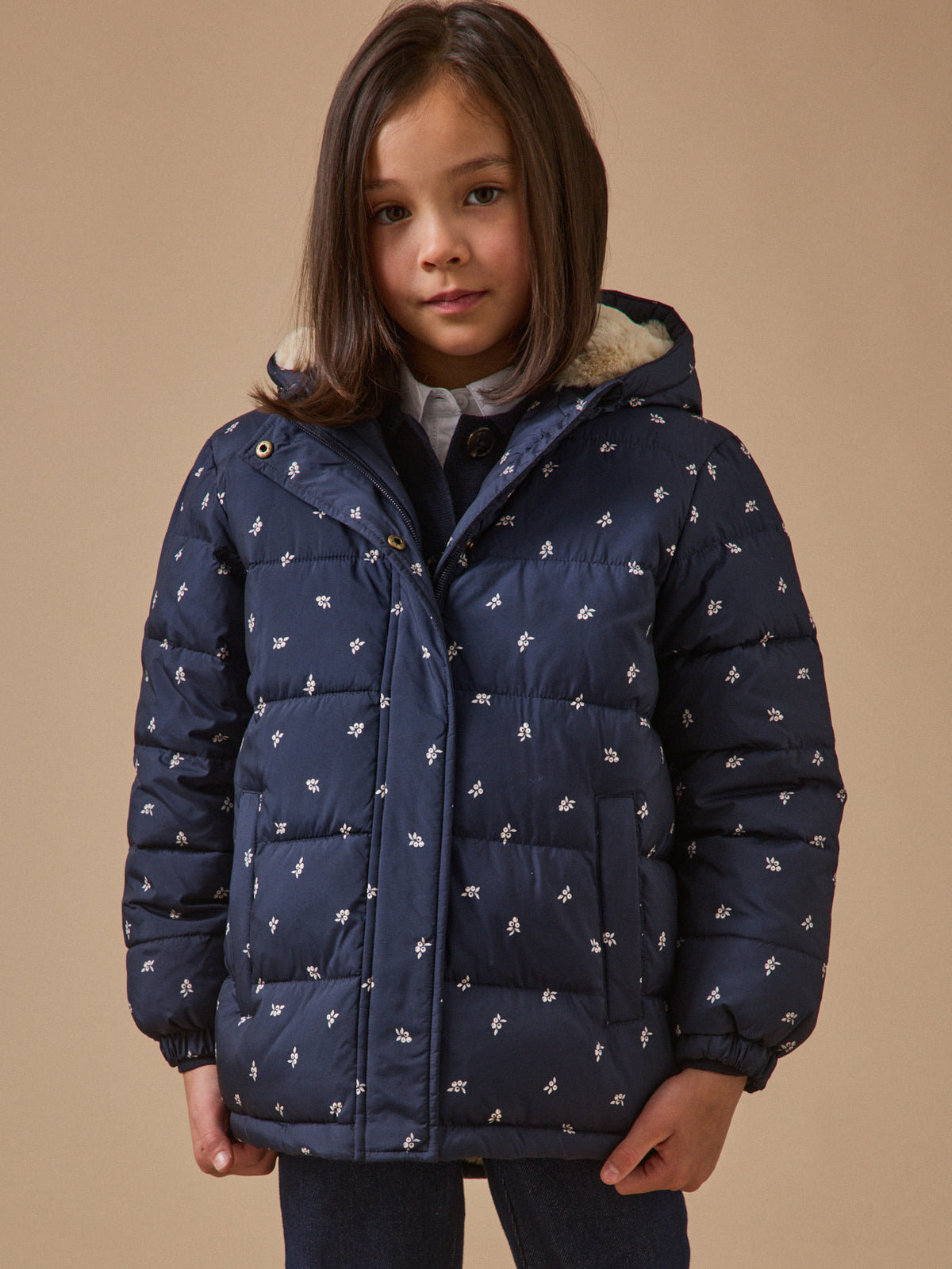 Mädchen-Steppjacke mit Fleecefutter, bedruckt