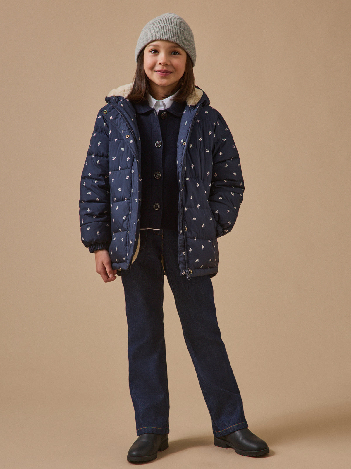Mädchen-Steppjacke mit Fleecefutter, bedruckt