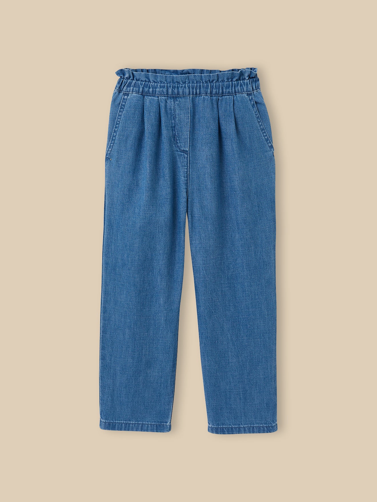 Mädchenhose aus leichtem Denim, weit geschnitten