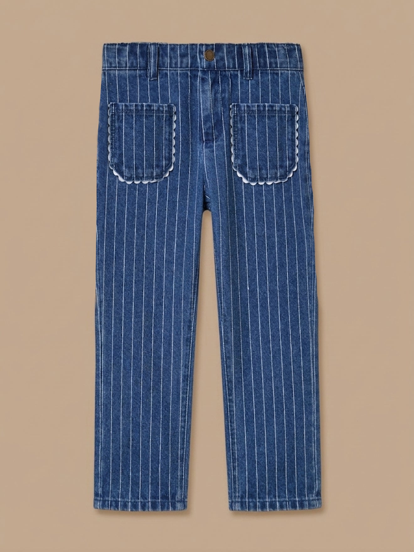 Mädchenhose mit Streifenmuster, geradem Schnitt und Festonbordüre